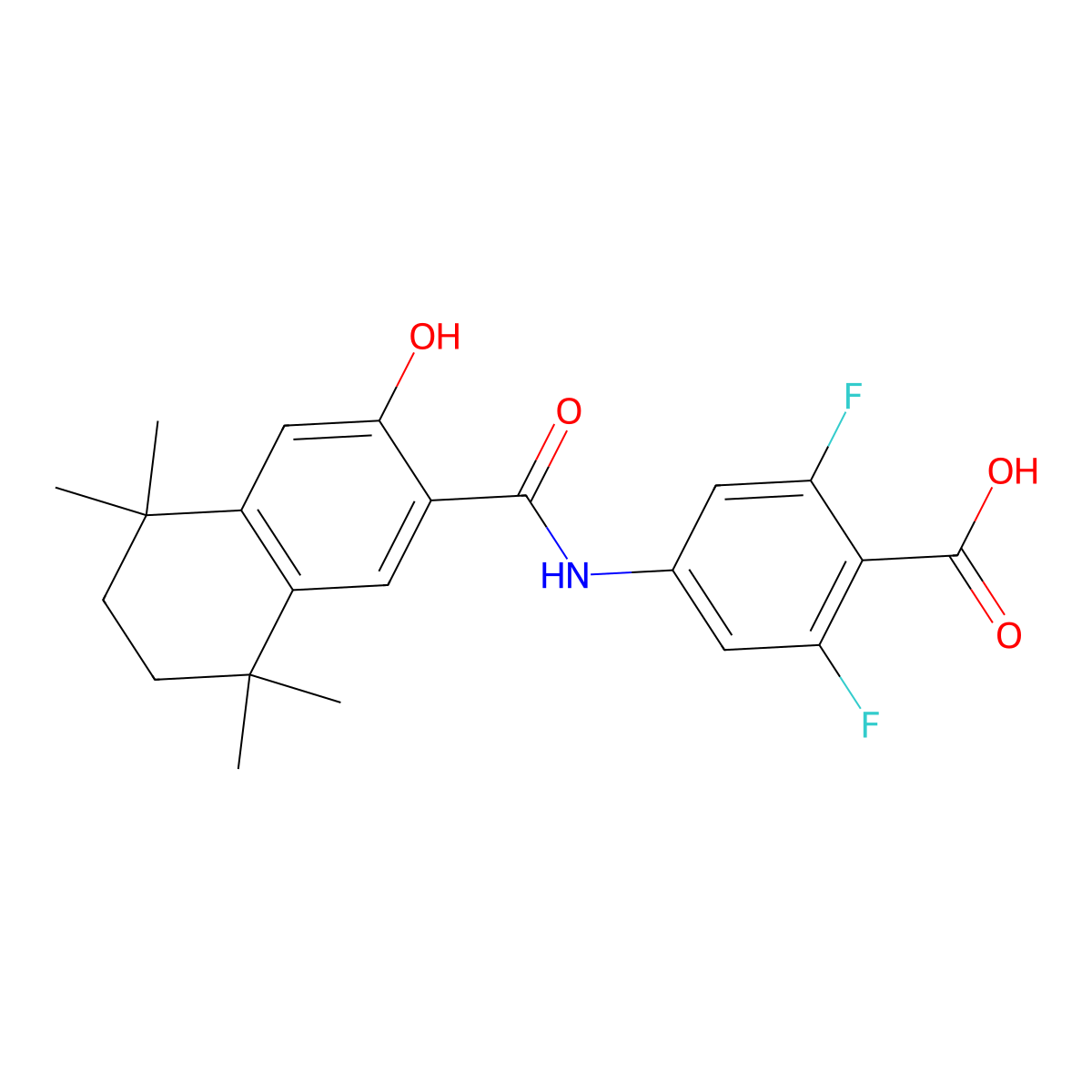 2,6-Difluoro-4-[(3-hydroxy-5,5,8,8-tetramethyl-5,6,7,8-tetrahydro-naphthalene-2-carbonyl)-amino]-benzoic acid molecular structure, CAS 321995-62-4