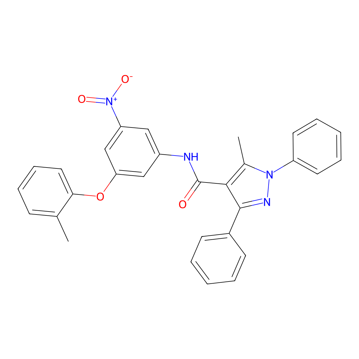 5-methyl-N-[3-(2-methylphenoxy)-5-nitrophenyl]-1,3-diphenylpyrazole-4-carboxamide molecular structure, CAS 321997-14-2