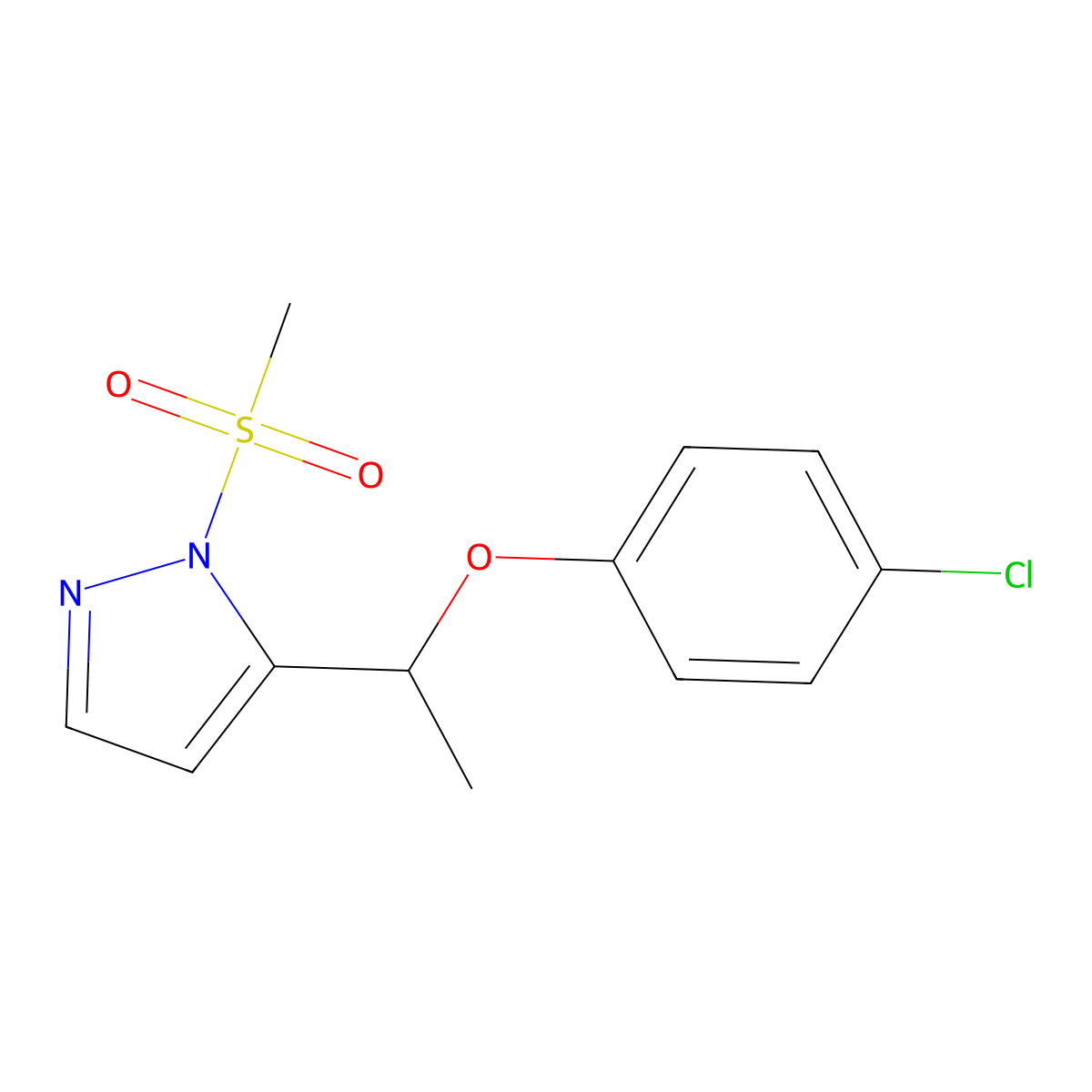 4-chlorophenyl 1-[1-(methylsulfonyl)-1H-pyrazol-5-yl]ethyl ether molecular structure, CAS 321998-04-3