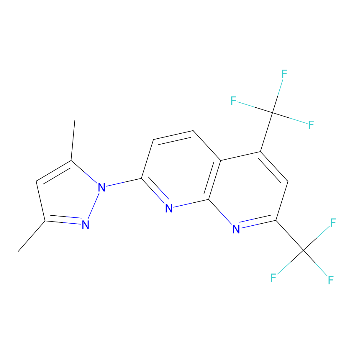 7-(3,5-Dimethyl-1H-pyrazol-1-yl)-2,4-bis(trifluoromethyl)-1,8-naphthyridine molecular structure, CAS 321998-05-4