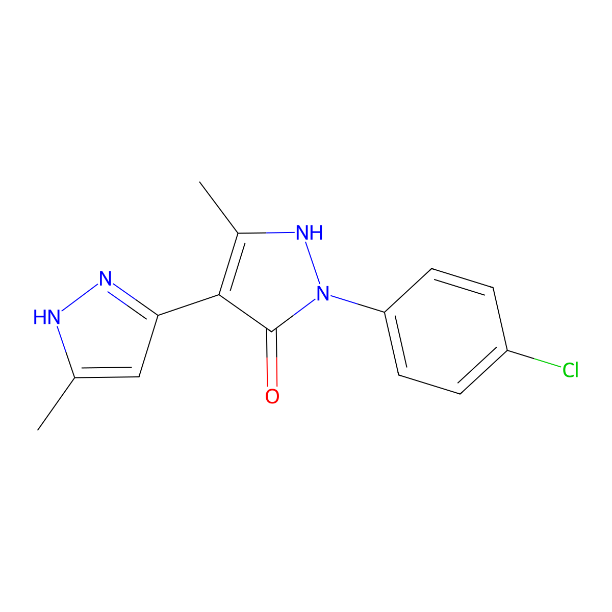 1-(4-Chlorophenyl)-1'-H-3,3'-dimethyl-5-hydroxy[4,5']-bipyrazol molecular structure, CAS 321998-07-6