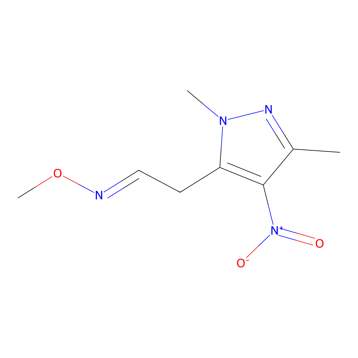 2-(1,3-dimethyl-4-nitro-1H-pyrazol-5-yl)acetaldehyde O-methyloxime molecular structure, CAS 321998-08-7