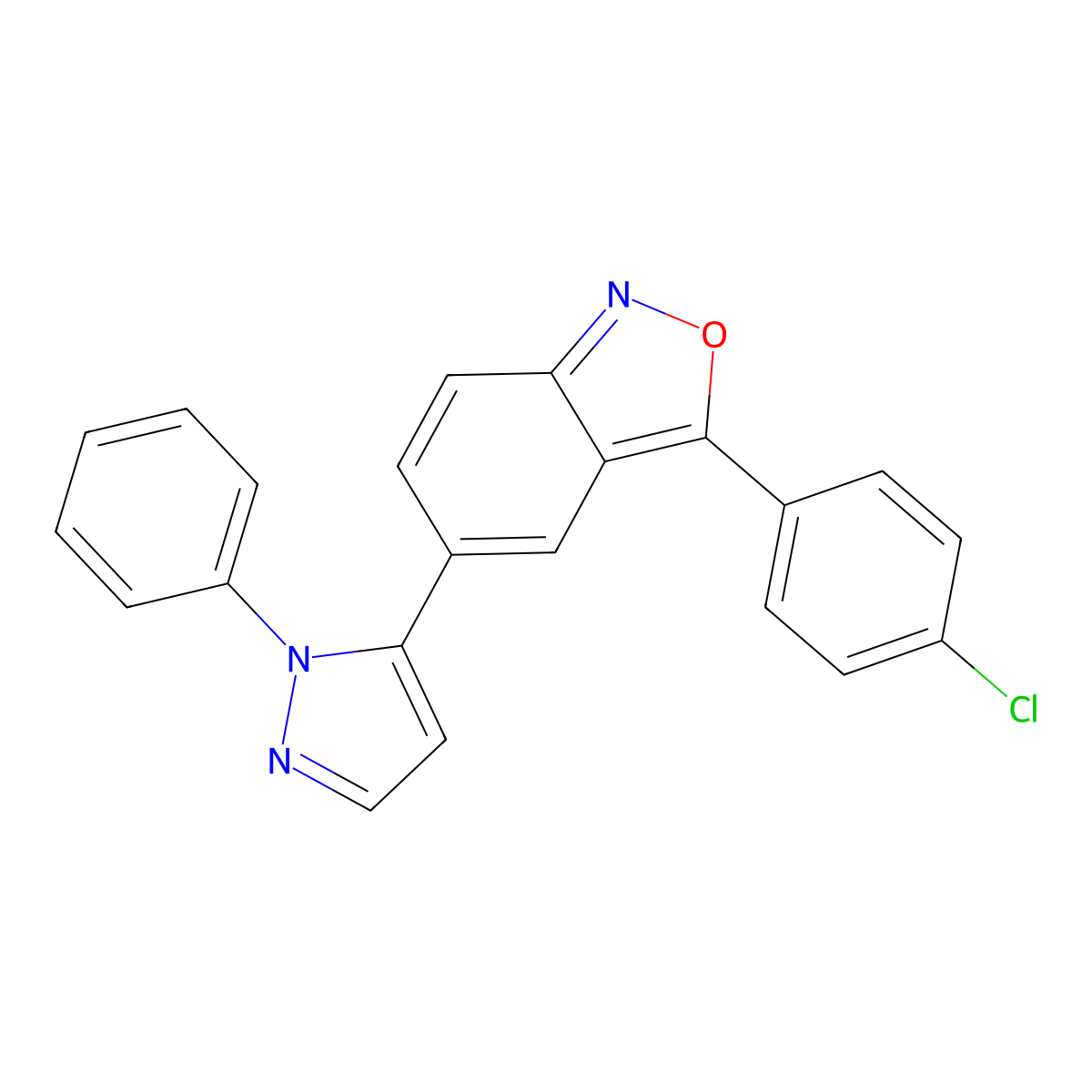 3-(4-chlorophenyl)-5-(1-phenyl-1H-pyrazol-5-yl)-2,1-benzisoxazole molecular structure, CAS 321998-10-1