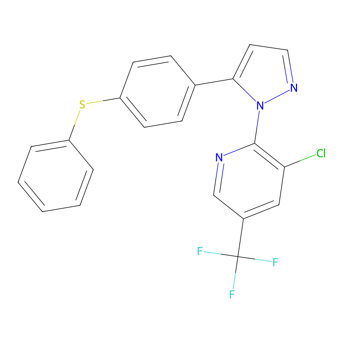 3-chloro-2-{5-[4-(phenylsulfanyl)phenyl]-1H-pyrazol-1-yl}-5-(trifluoromethyl)pyridine molecular structure, CAS 321998-12-3