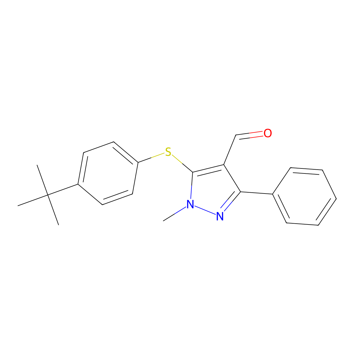 5-{[4-(tert-butyl)phenyl]sulfanyl}-1-methyl-3-phenyl-1H-pyrazole-4-carbaldehyde molecular structure, CAS 321998-18-9