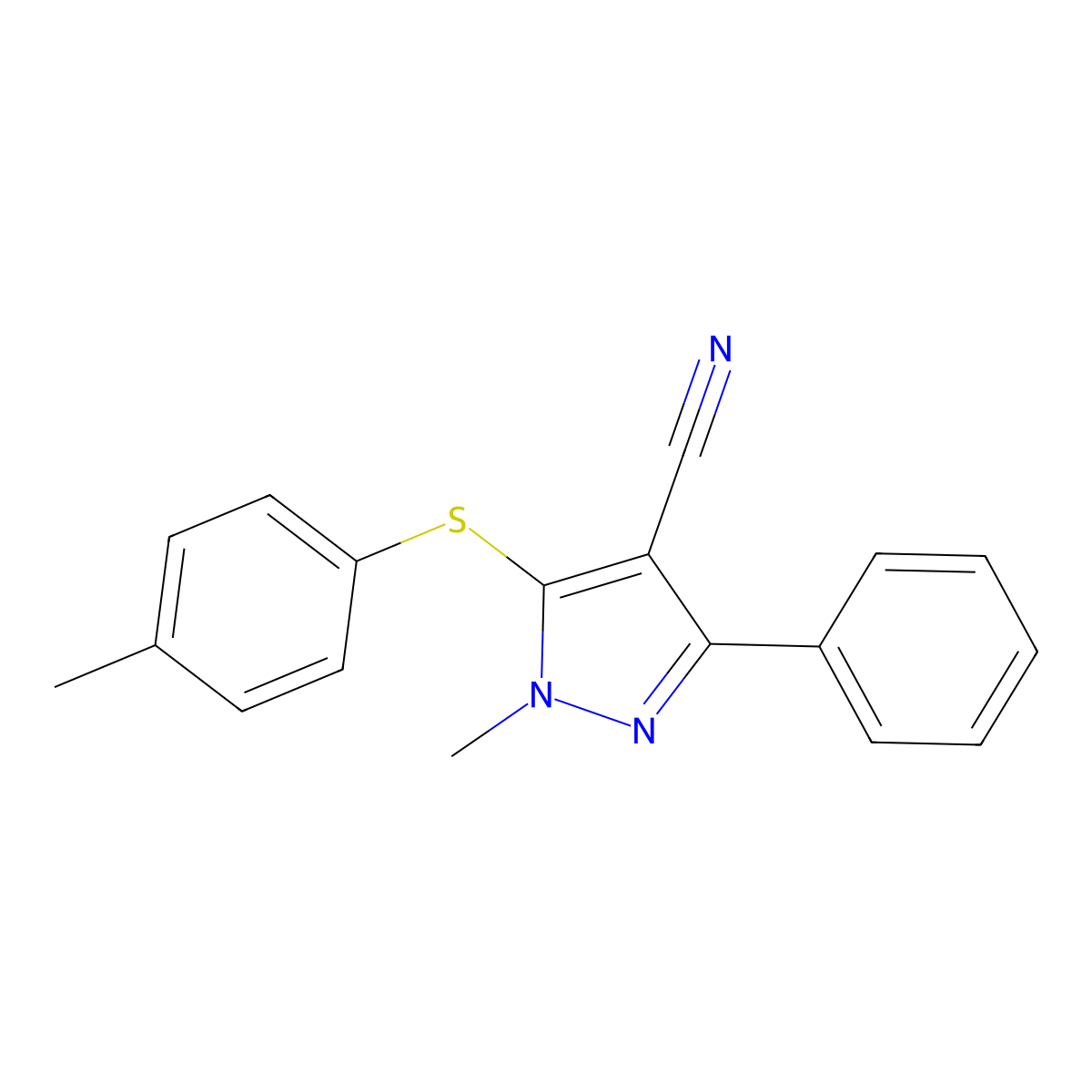 1-methyl-5-[(4-methylphenyl)sulfanyl]-3-phenyl-1H-pyrazole-4-carbonitrile molecular structure, CAS 321998-34-9