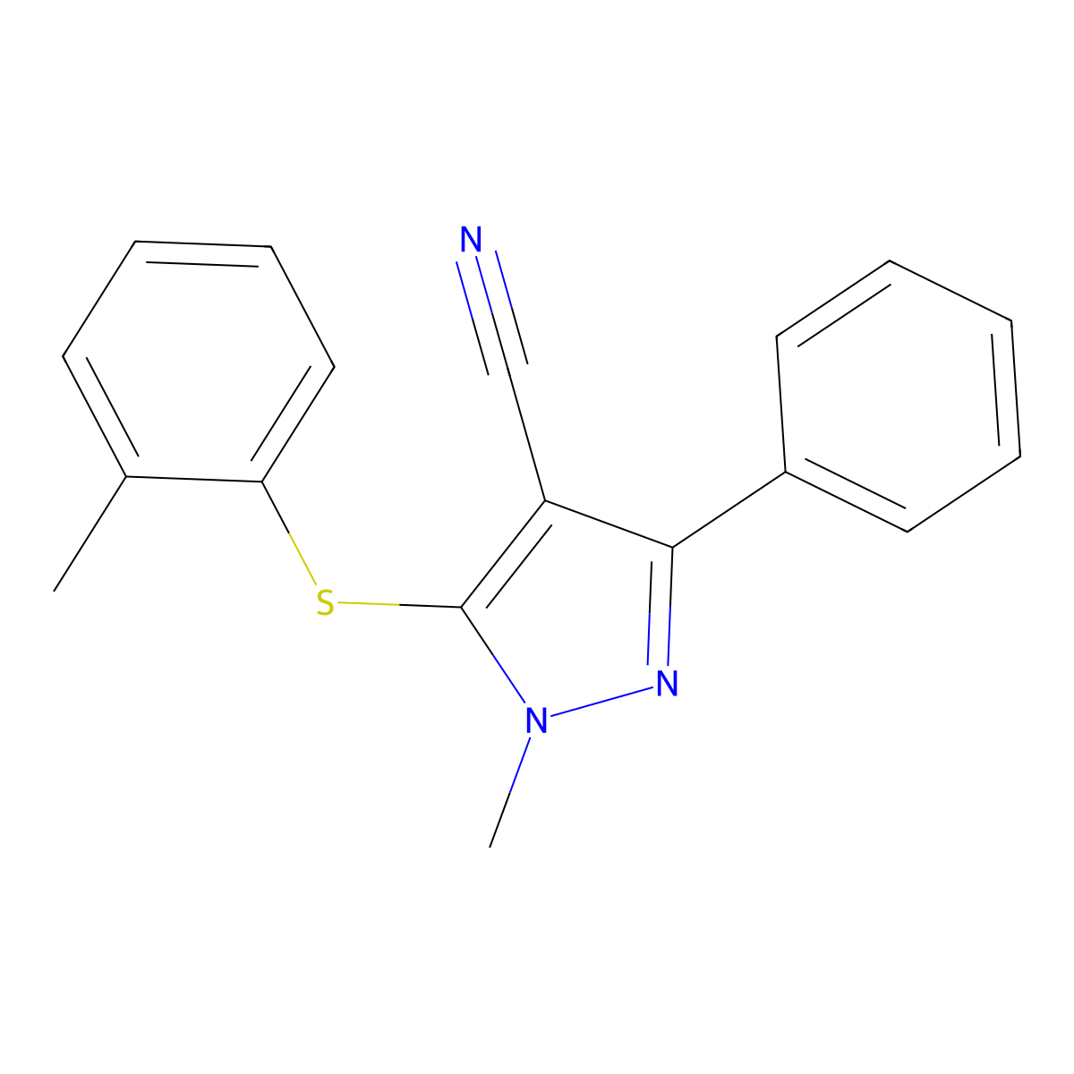 1-methyl-5-[(2-methylphenyl)sulfanyl]-3-phenyl-1H-pyrazole-4-carbonitrile molecular structure, CAS 321998-35-0