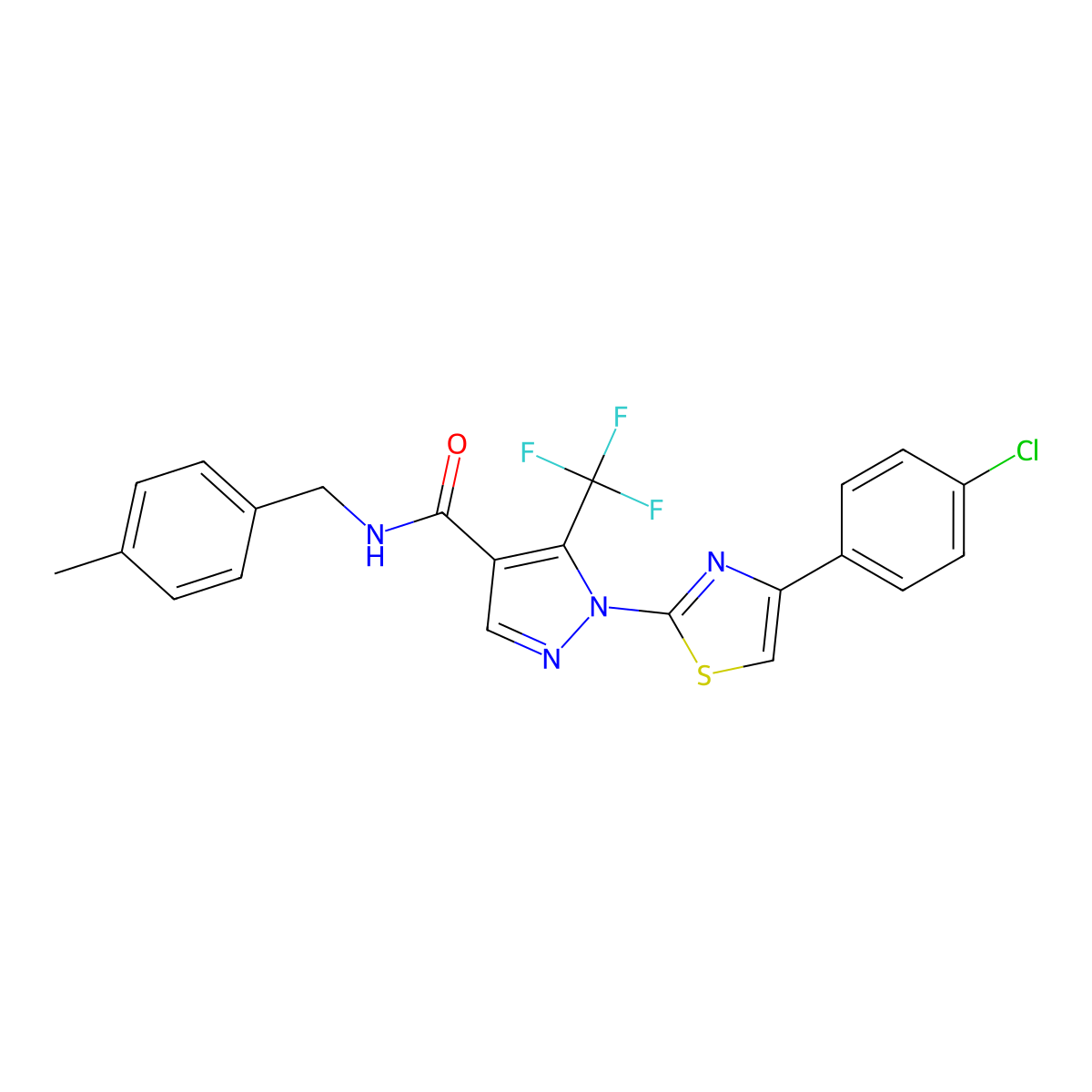 1-[4-(4-chlorophenyl)-1,3-thiazol-2-yl]-N-(4-methylbenzyl)-5-(trifluoromethyl)-1H-pyrazole-4-carboxamide molecular structure, CAS 321998-53-2