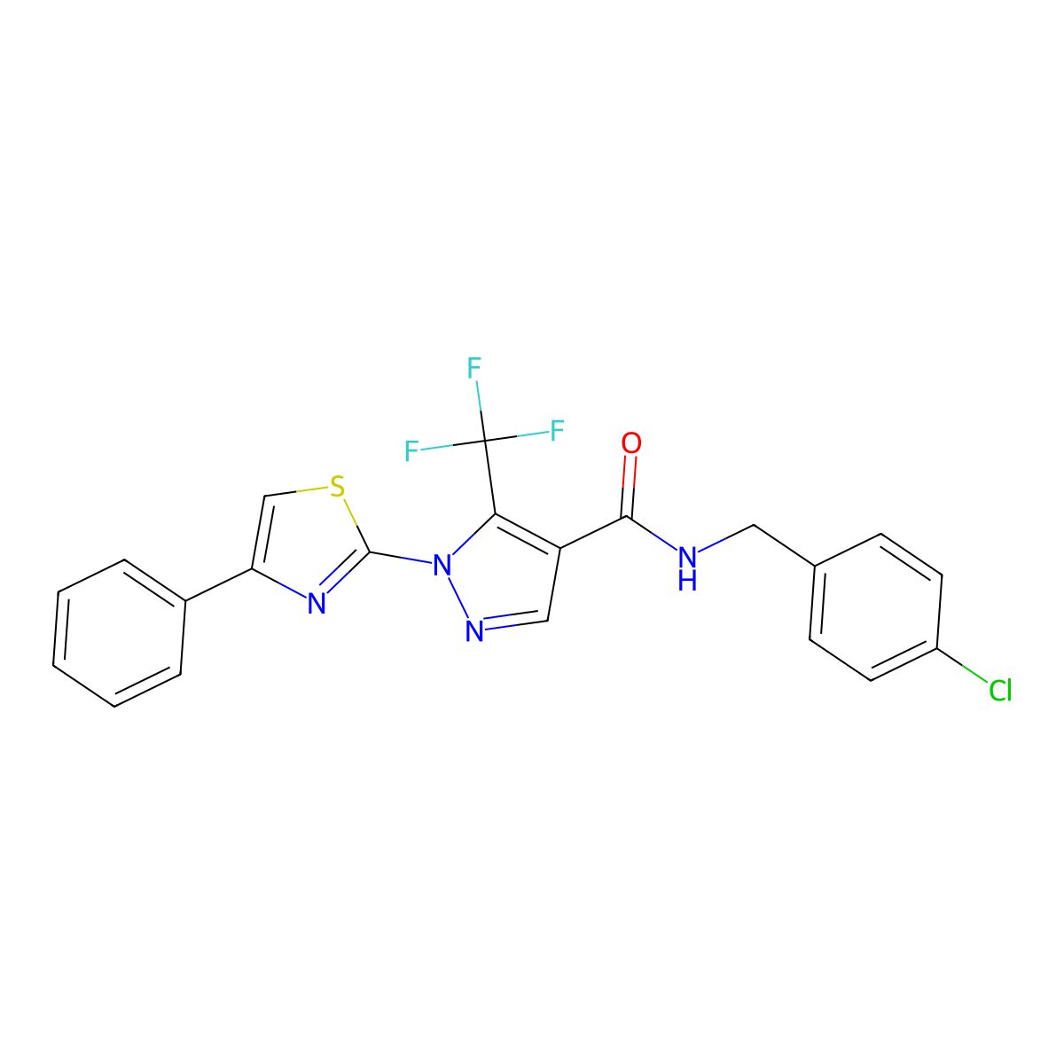 N-[(4-chlorophenyl)methyl]-1-(4-phenyl-1,3-thiazol-2-yl)-5-(trifluoromethyl)pyrazole-4-carboxamide molecular structure, CAS 321998-61-2