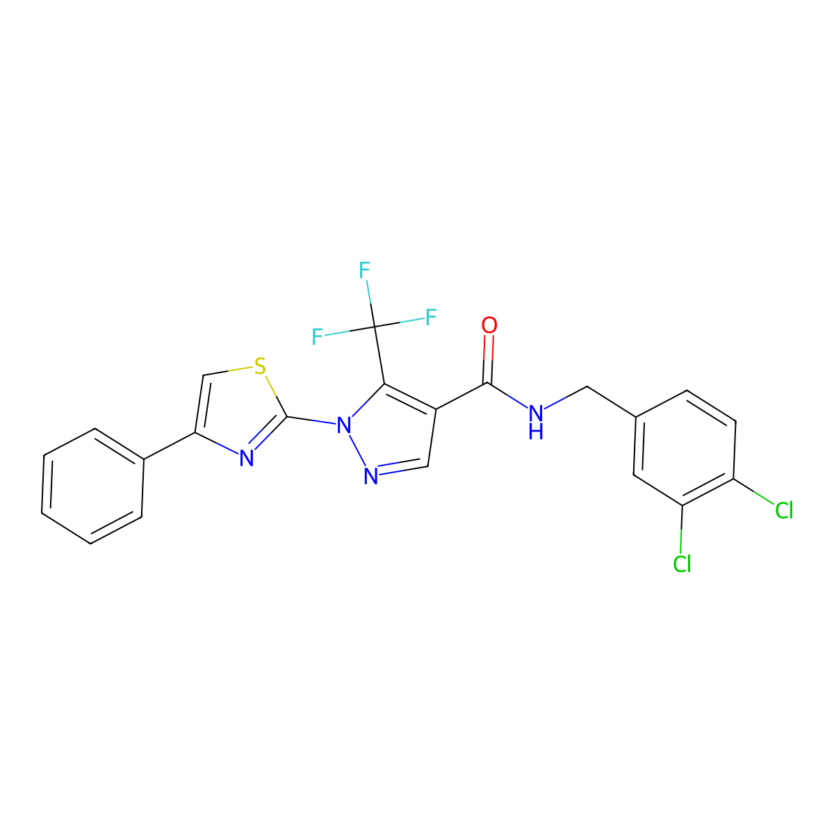 N-(3,4-dichlorobenzyl)-1-(4-phenyl-1,3-thiazol-2-yl)-5-(trifluoromethyl)-1H-pyrazole-4-carboxamide molecular structure, CAS 321998-62-3