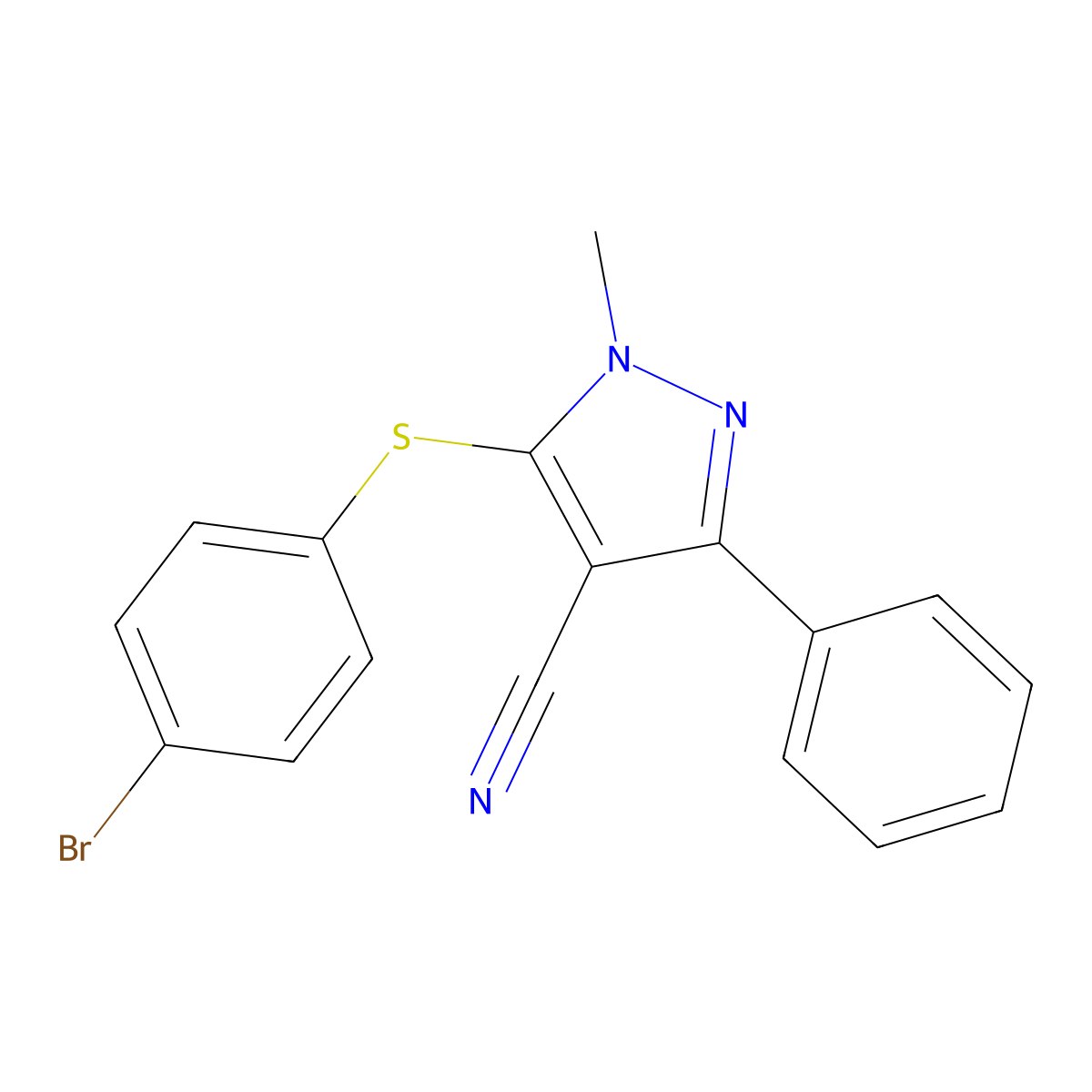 5-[(4-bromophenyl)sulfanyl]-1-methyl-3-phenyl-1H-pyrazole-4-carbonitrile molecular structure, CAS 321998-64-5