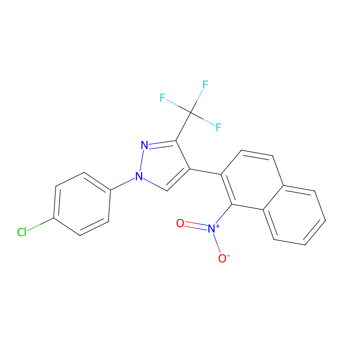 1-(4-chlorophenyl)-4-(1-nitronaphthalen-2-yl)-3-(trifluoromethyl)-1H-pyrazole molecular structure, CAS 321998-68-9