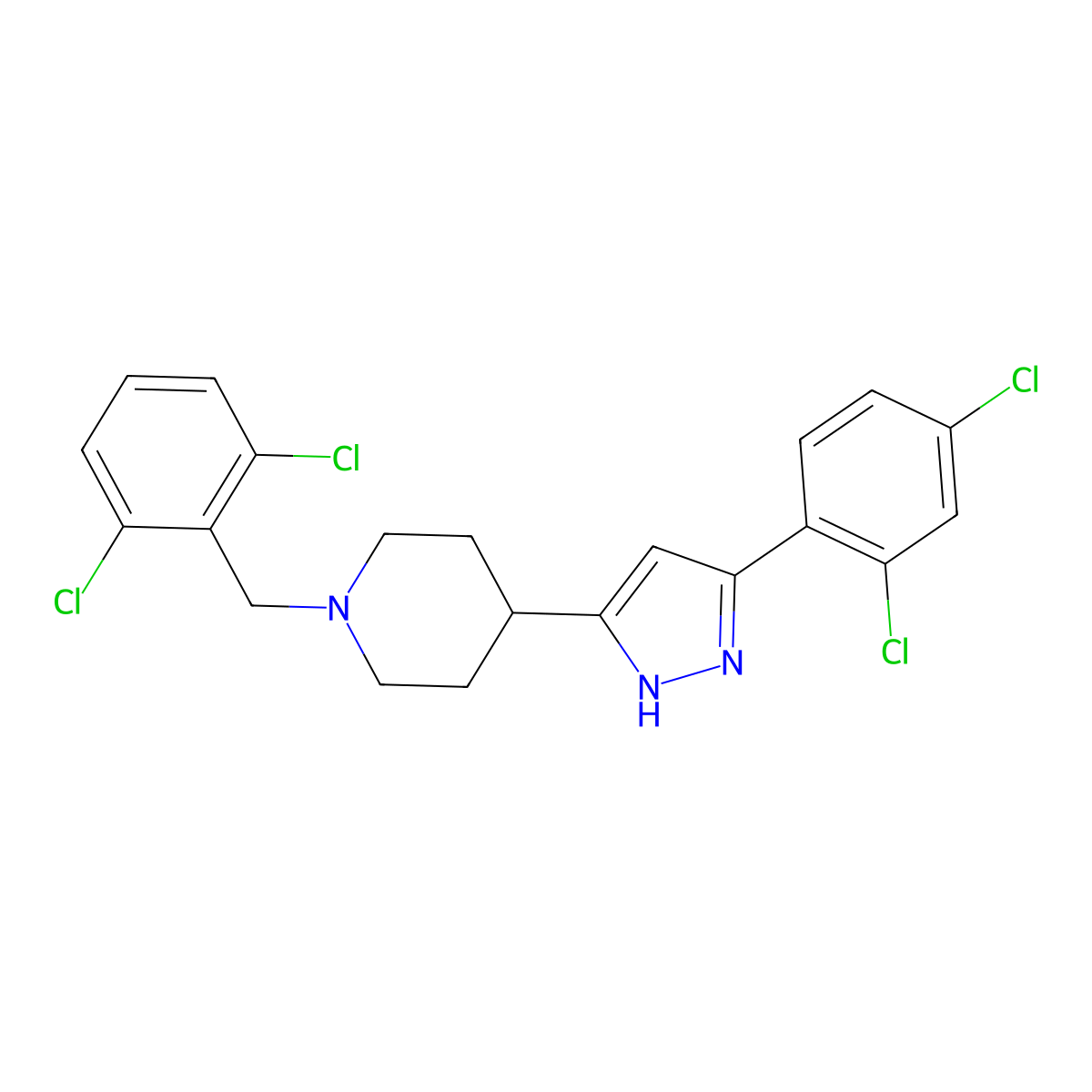 1-[(2,6-dichlorophenyl)methyl]-4-[3-(2,4-dichlorophenyl)-1H-pyrazol-5-yl]piperidine molecular structure, CAS 321998-73-6