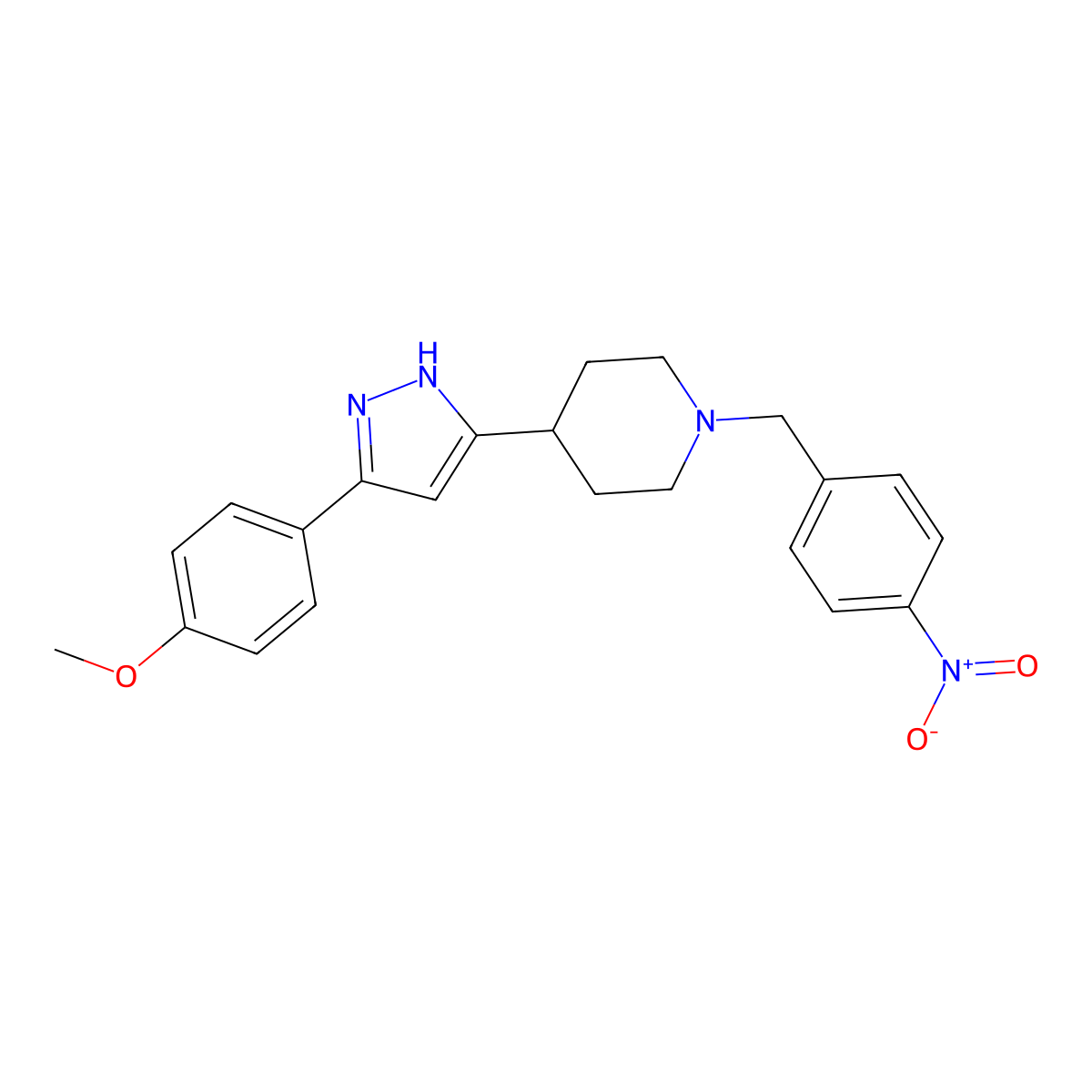 4-[3-(4-methoxyphenyl)-1H-pyrazol-5-yl]-1-[(4-nitrophenyl)methyl]piperidine molecular structure, CAS 321998-76-9