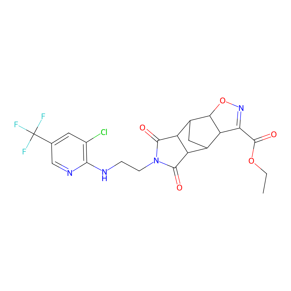 Ethyl 10-(2-{[3-chloro-5-(trifluoromethyl)-2-pyridinyl]amino}ethyl)-9,11-dioxo-3-oxa-4,10-diazatetracyclo[5.5.1.0~2,6~.0~8,12~]tridec-4-ene-5-carboxylate molecular structure, CAS 321998-78-1