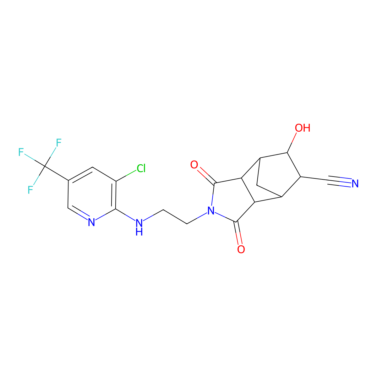 4-(2-{[3-Chloro-5-(trifluoromethyl)-2-pyridinyl]amino}ethyl)-9-hydroxy-3,5-dioxo-4-azatricyclo[5.2.1.0~2,6~]decane-8-carbonitrile molecular structure, CAS 321998-81-6