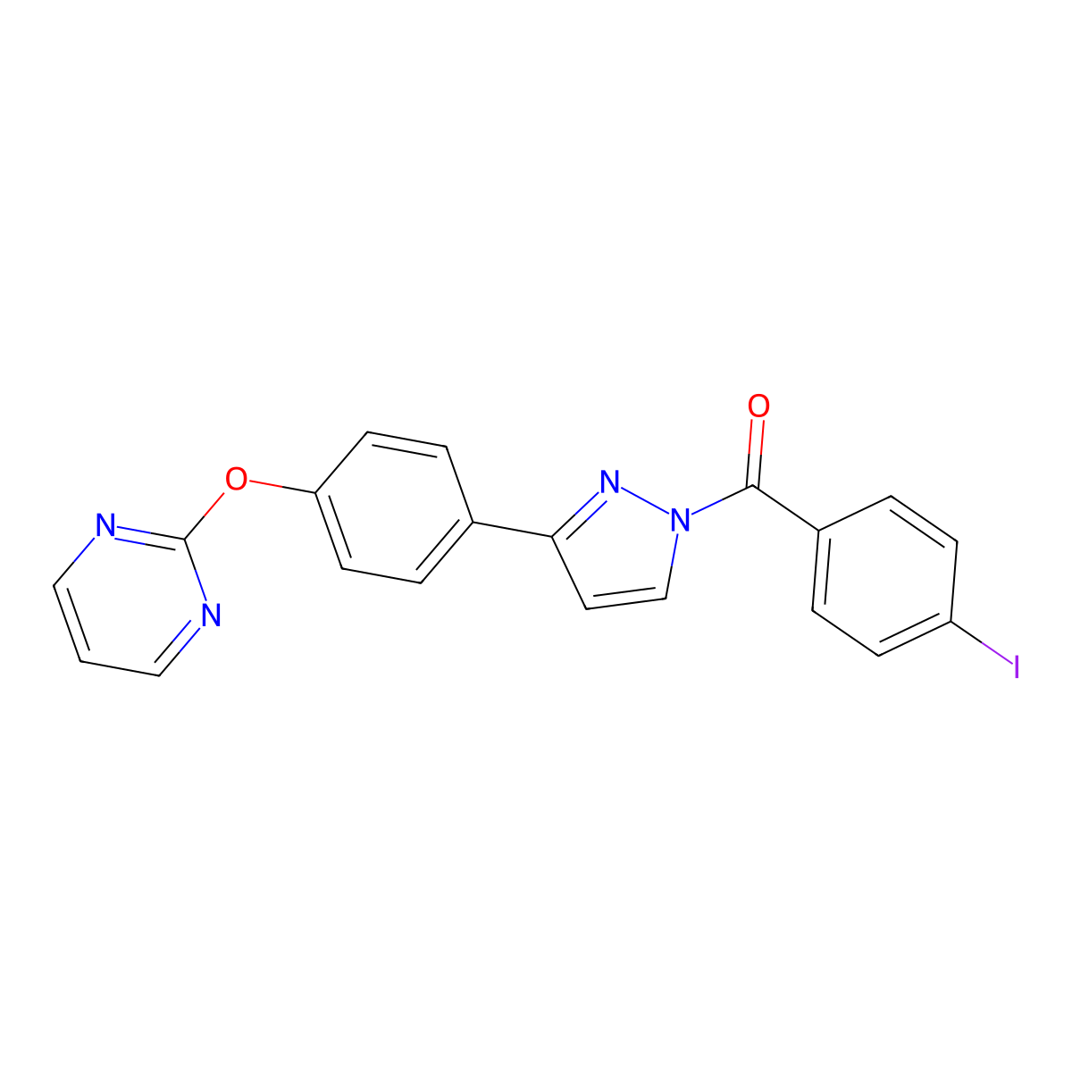 (4-iodophenyl){3-[4-(2-pyrimidinyloxy)phenyl]-1H-pyrazol-1-yl}methanone molecular structure, CAS 321998-85-0