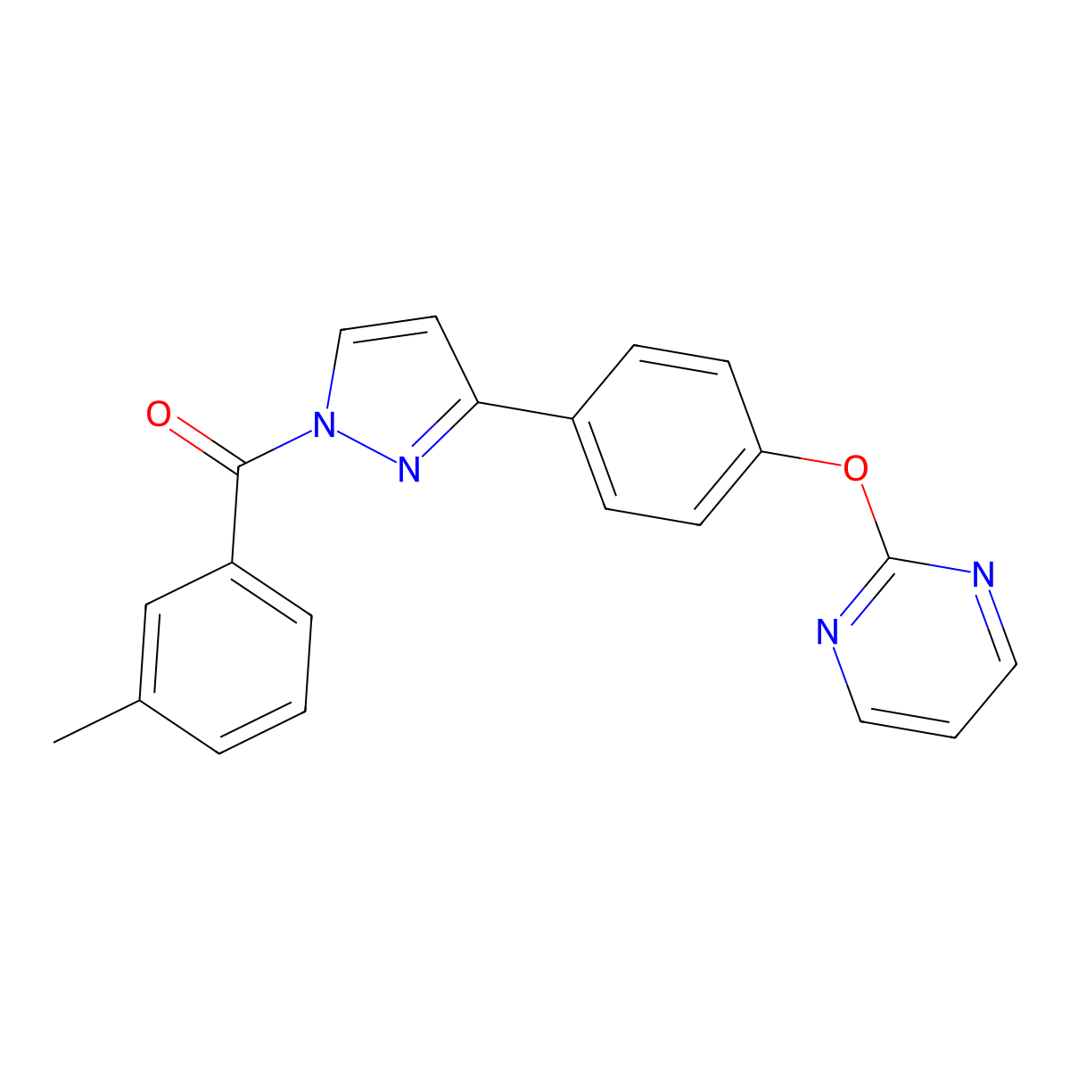 (3-methylphenyl){3-[4-(2-pyrimidinyloxy)phenyl]-1H-pyrazol-1-yl}methanone molecular structure, CAS 321998-89-4