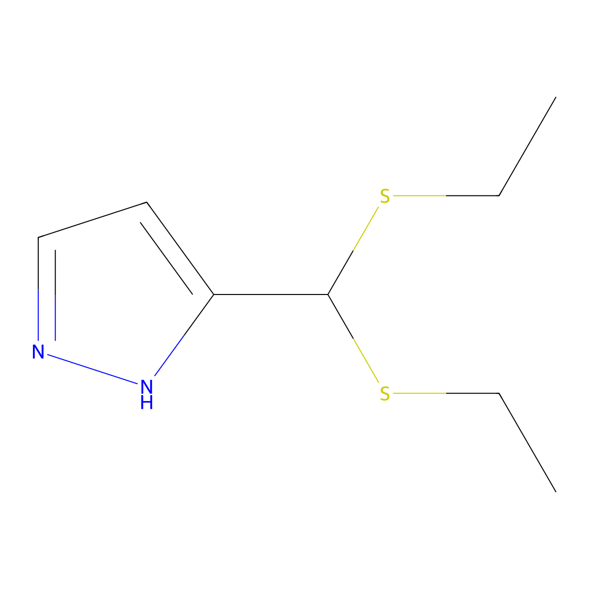 ethyl (ethylsulfanyl)(1H-pyrazol-3-yl)methyl sulfide molecular structure, CAS 321998-90-7