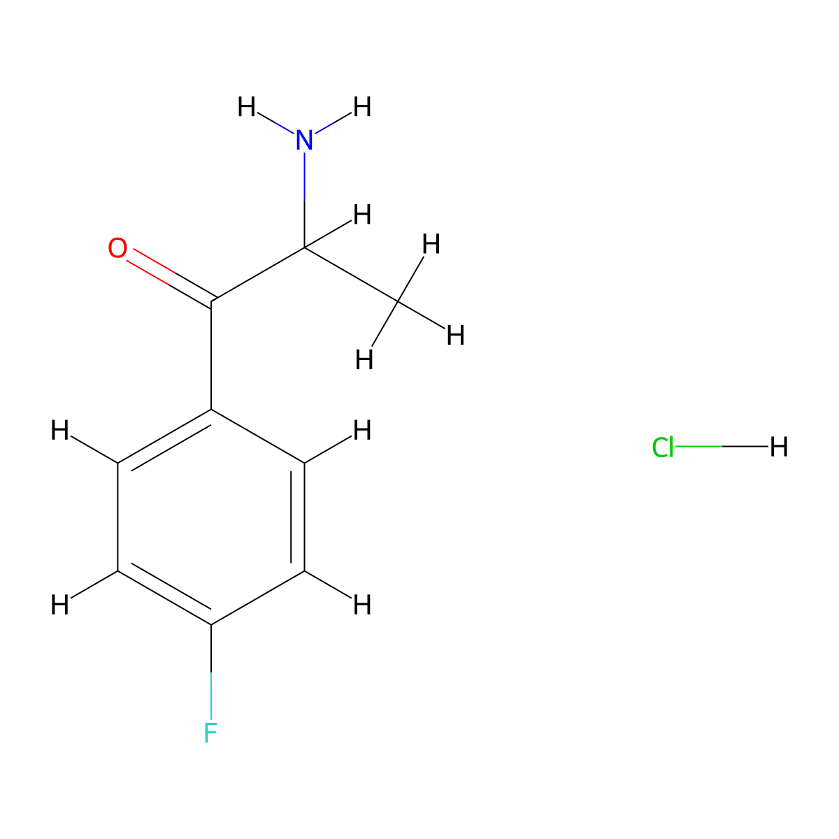 2-Amino-1-(4-fluorophenyl)-1-propanone hydrochloride molecular structure, CAS 322-30-5