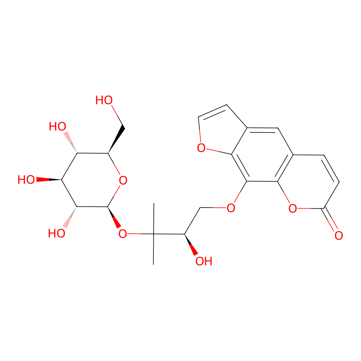 Heraclenol 3'-O-beta-D-glucopyranoside molecular structure, CAS 32207-10-6