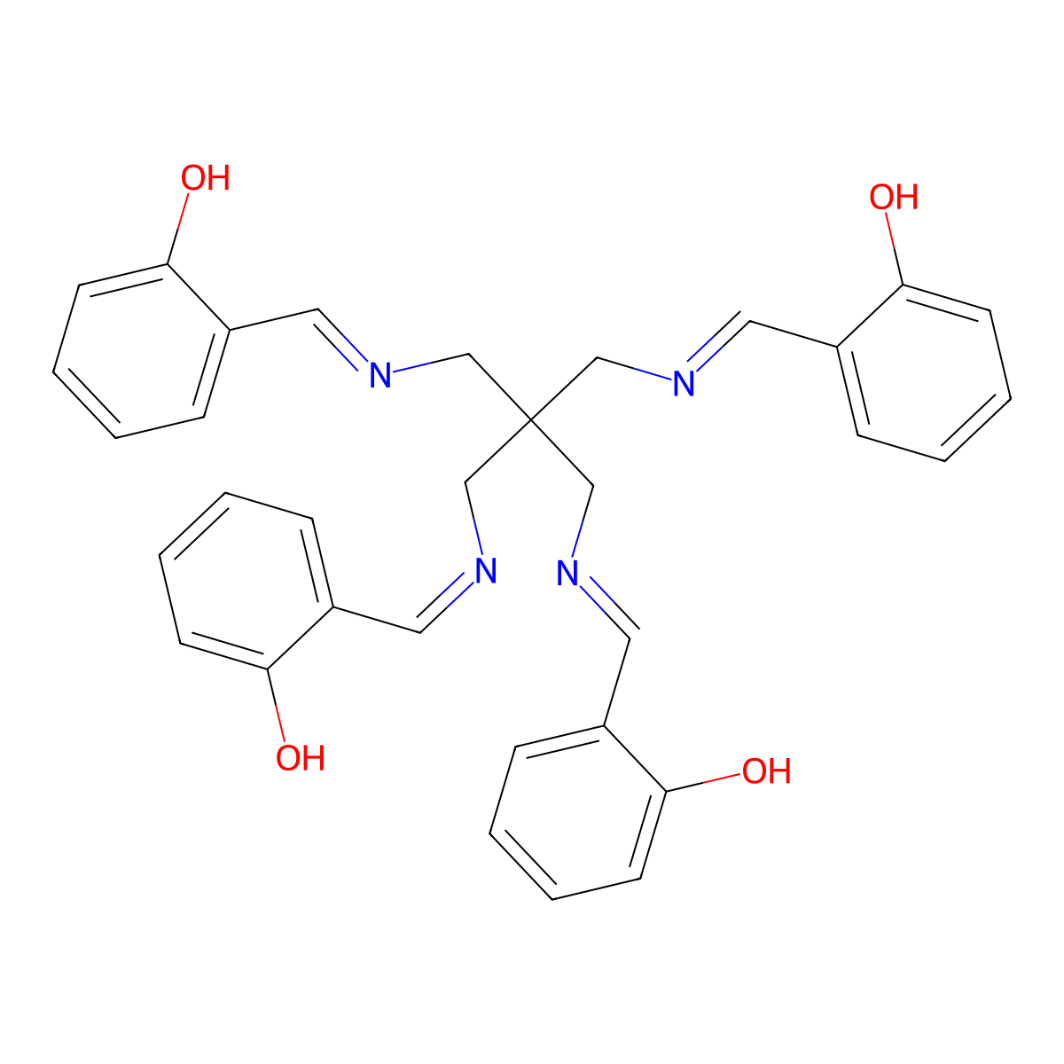 Phenol, 2,2'-[[2,2-bis[[[(2-hydroxyphenyl)methylene]amino]methyl]-1,3-propanediyl]bis(nitrilomethylidyne)]bis- molecular structure, CAS 3221-64-5