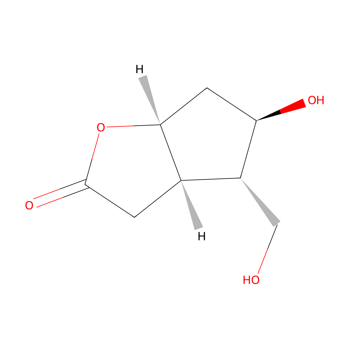 (3aR,4S,5R,6aS)-(-)-Hexahydro-5-hydroxy-4-(hydroxymethyl)-2H-cyclopenta[b]furan-2-one molecular structure, CAS 32233-40-2