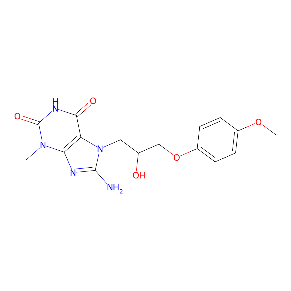8-amino-7-[2-hydroxy-3-(4-methoxyphenoxy)propyl]-3-methyl-3,7-dihydro-1H-purine-2,6-dione molecular structure, CAS 322409-20-1