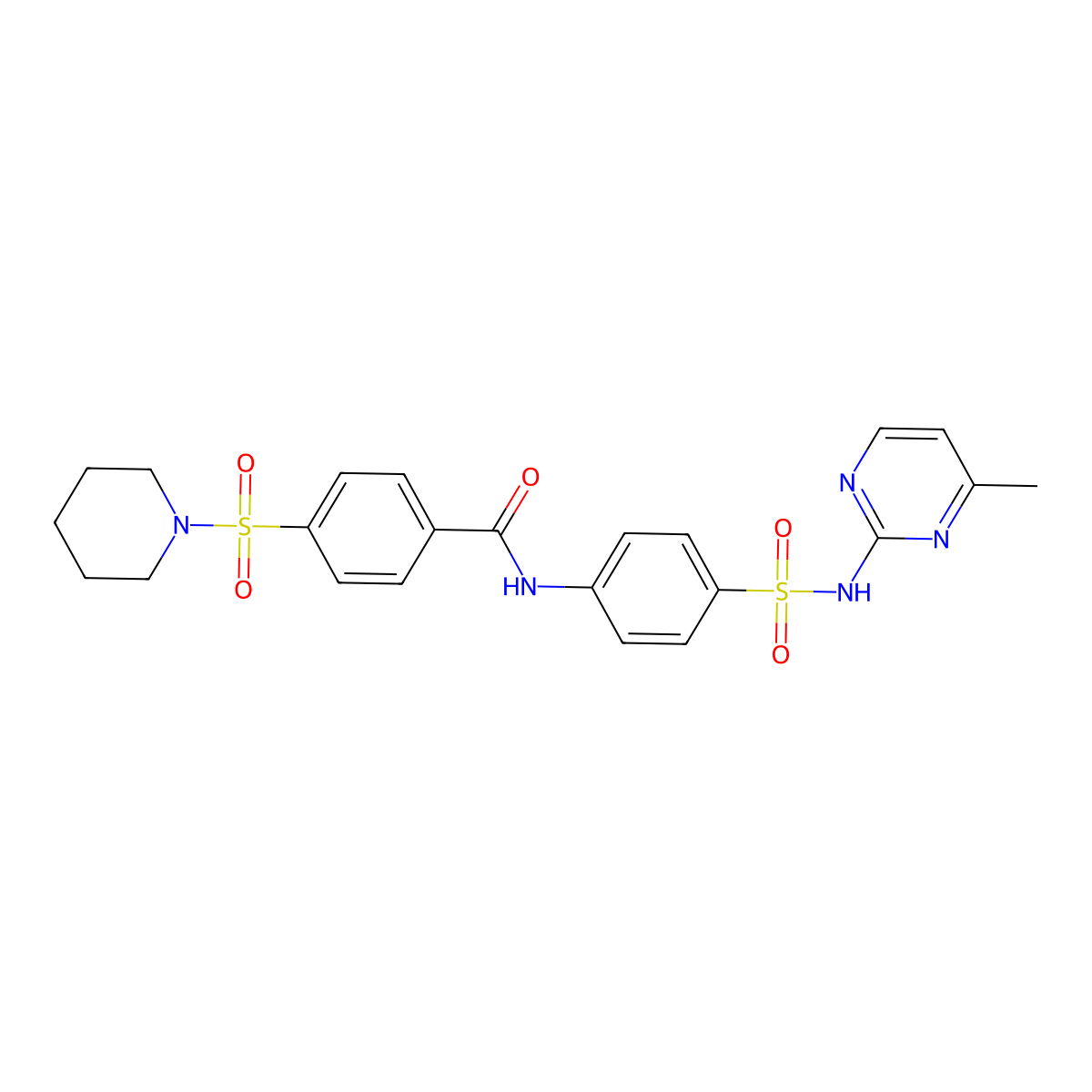 N-(4-(N-(4-methylpyrimidin-2-yl)sulfamoyl)phenyl)-4-(piperidin-1-ylsulfonyl)benzamide molecular structure, CAS 322409-50-7