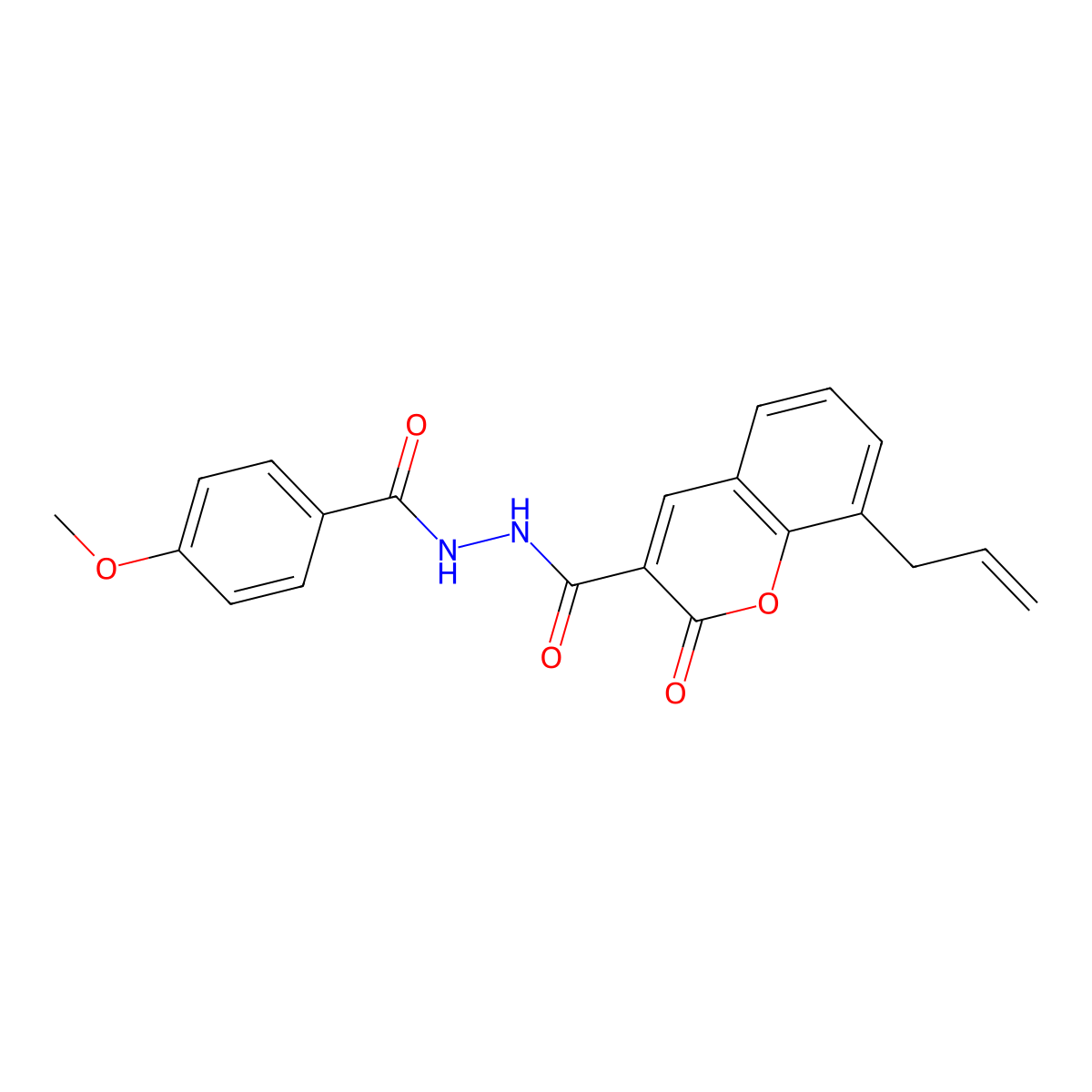 N'-[(4-methoxyphenyl)carbonyl]-2-oxo-8-(prop-2-en-1-yl)-2H-chromene-3-carbohydrazide molecular structure, CAS 322414-18-6