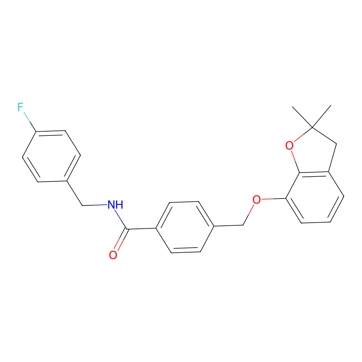 4-(((2,2-dimethyl-2,3-dihydrobenzofuran-7-yl)oxy)methyl)-N-(4-fluorobenzyl)benzamide molecular structure, CAS 322441-70-3