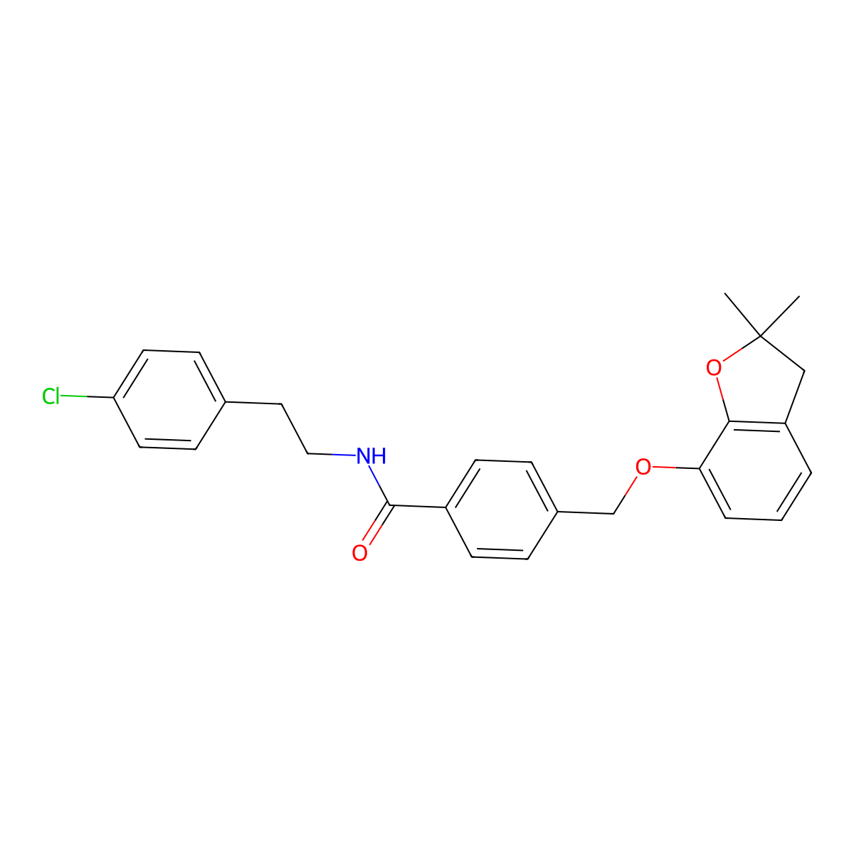 N-(4-chlorophenethyl)-4-(((2,2-dimethyl-2,3-dihydrobenzofuran-7-yl)oxy)methyl)benzamide molecular structure, CAS 322446-33-3