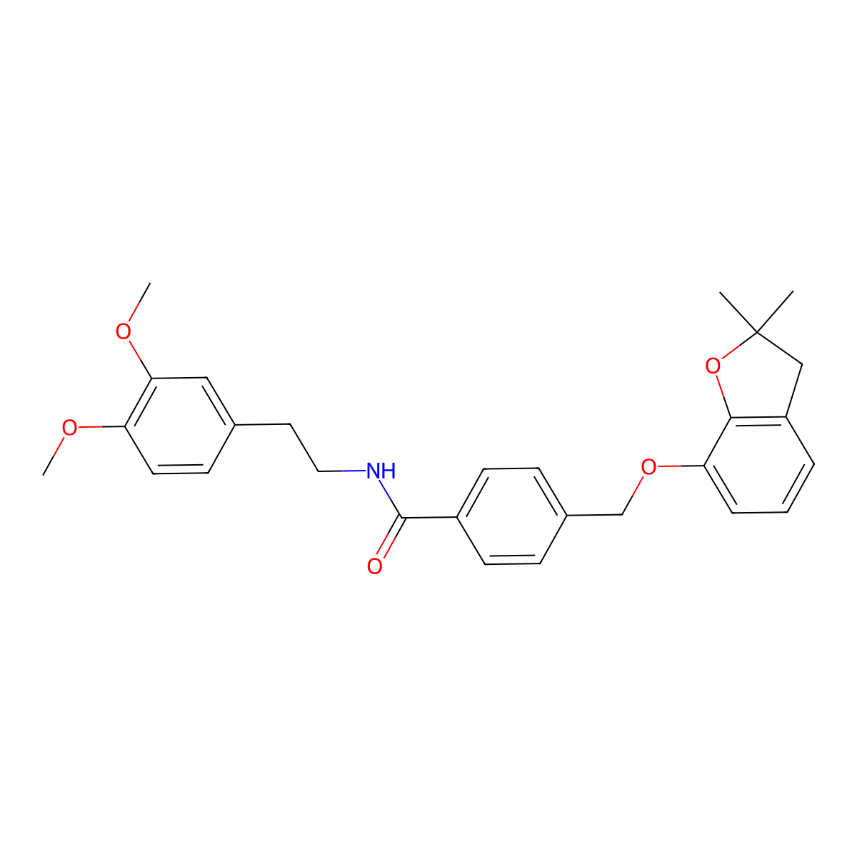 N-(3,4-dimethoxyphenethyl)-4-(((2,2-dimethyl-2,3-dihydrobenzofuran-7-yl)oxy)methyl)benzamide molecular structure, CAS 322446-96-8