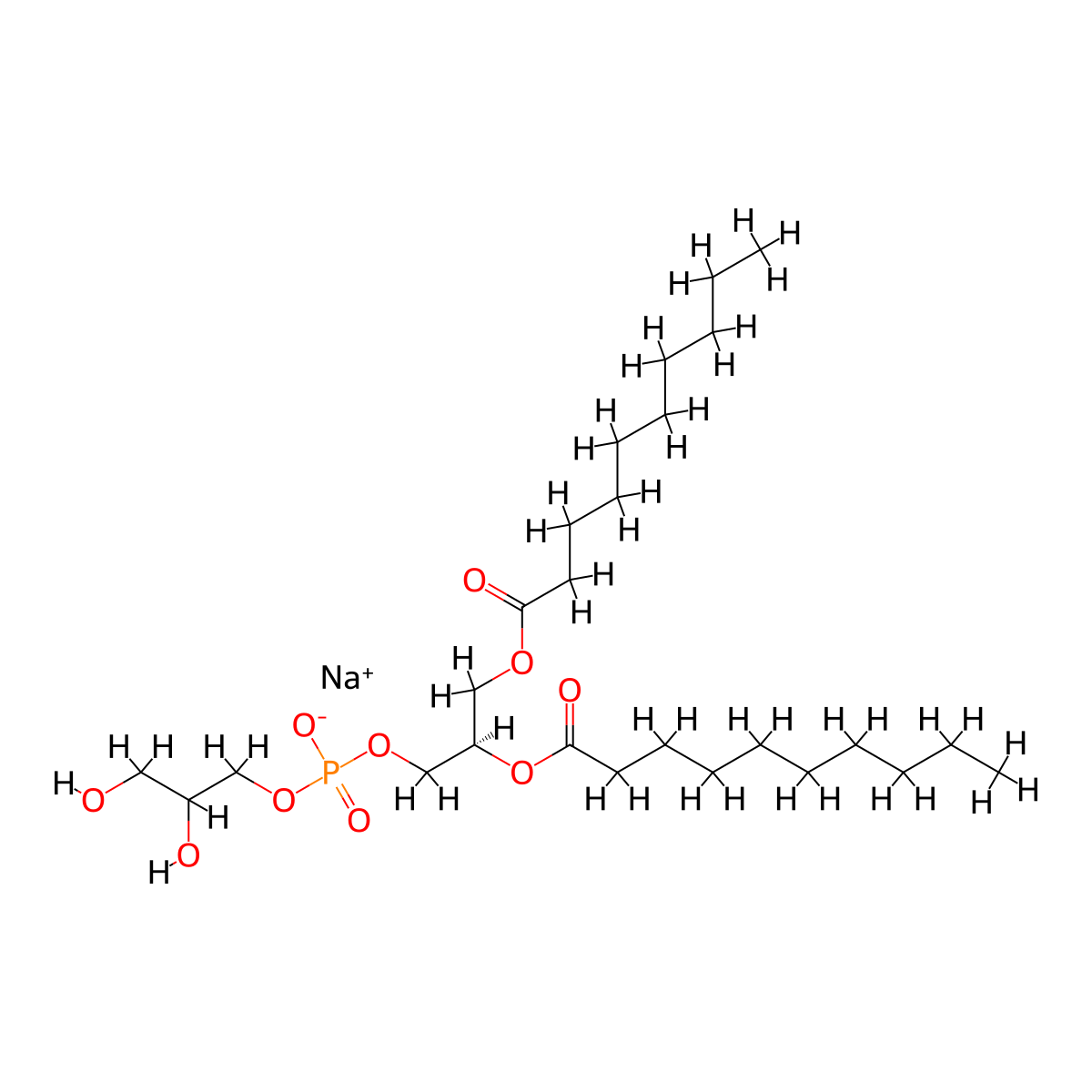 Sodium (2R)-2,3-bis(decanoyloxy)propyl 2,3-dihydroxypropyl phosphate molecular structure, CAS 322647-25-6
