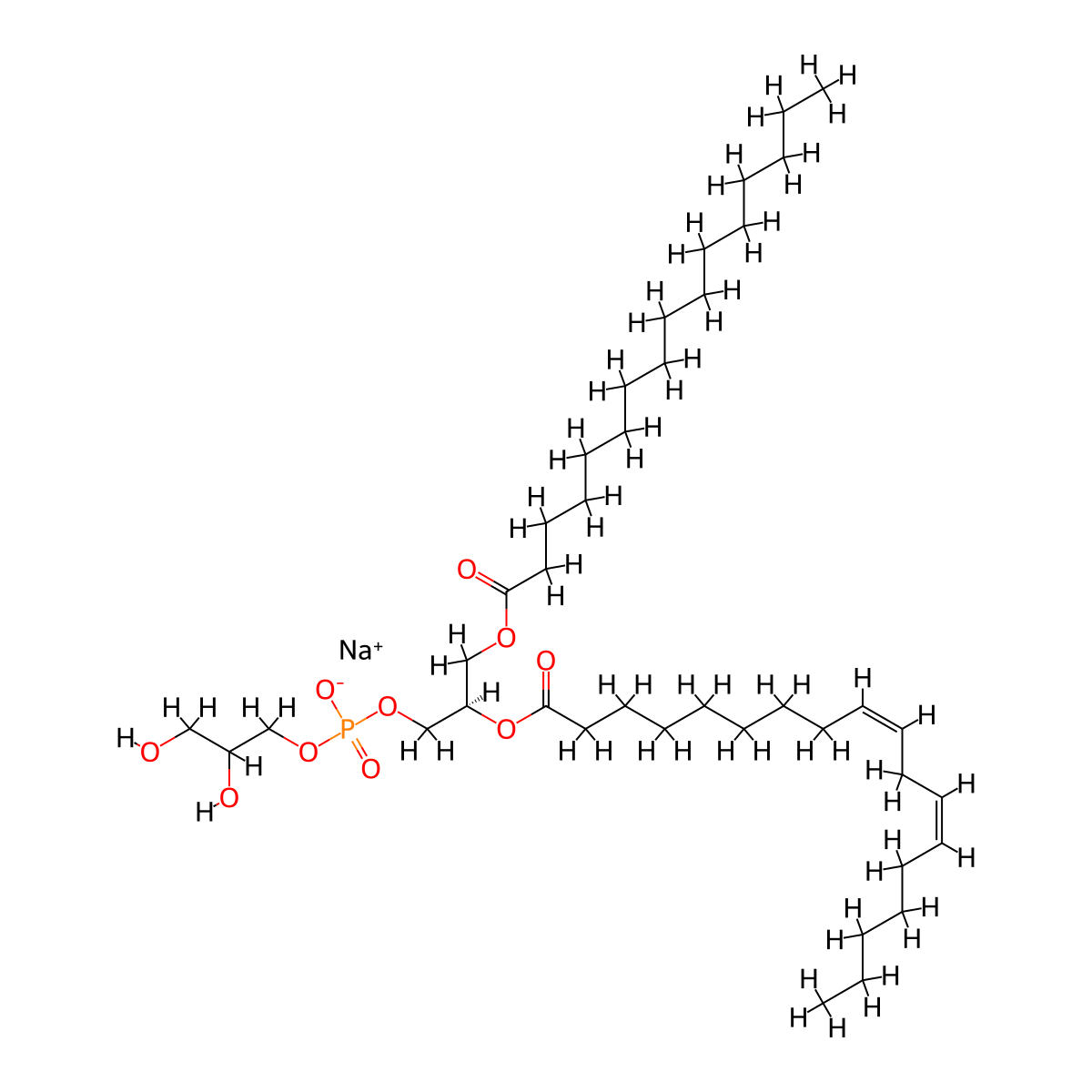 Sodium 2,3-dihydroxypropyl (2R)-3-(hexadecanoyloxy)-2-{[(9Z,12Z)-octadeca-9,12-dienoyl]oxy}propyl phosphate molecular structure, CAS 322647-44-9