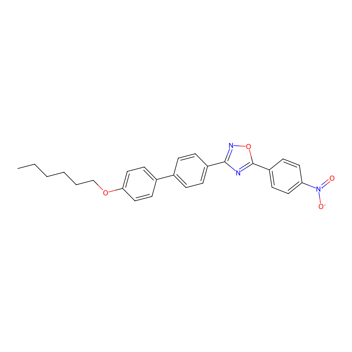 3-[4'-(Hexyloxy)[1,1'-biphenyl]-4-yl]-5-{4-nitrophenyl}-1,2,4-oxadiazole molecular structure, CAS 322666-04-6