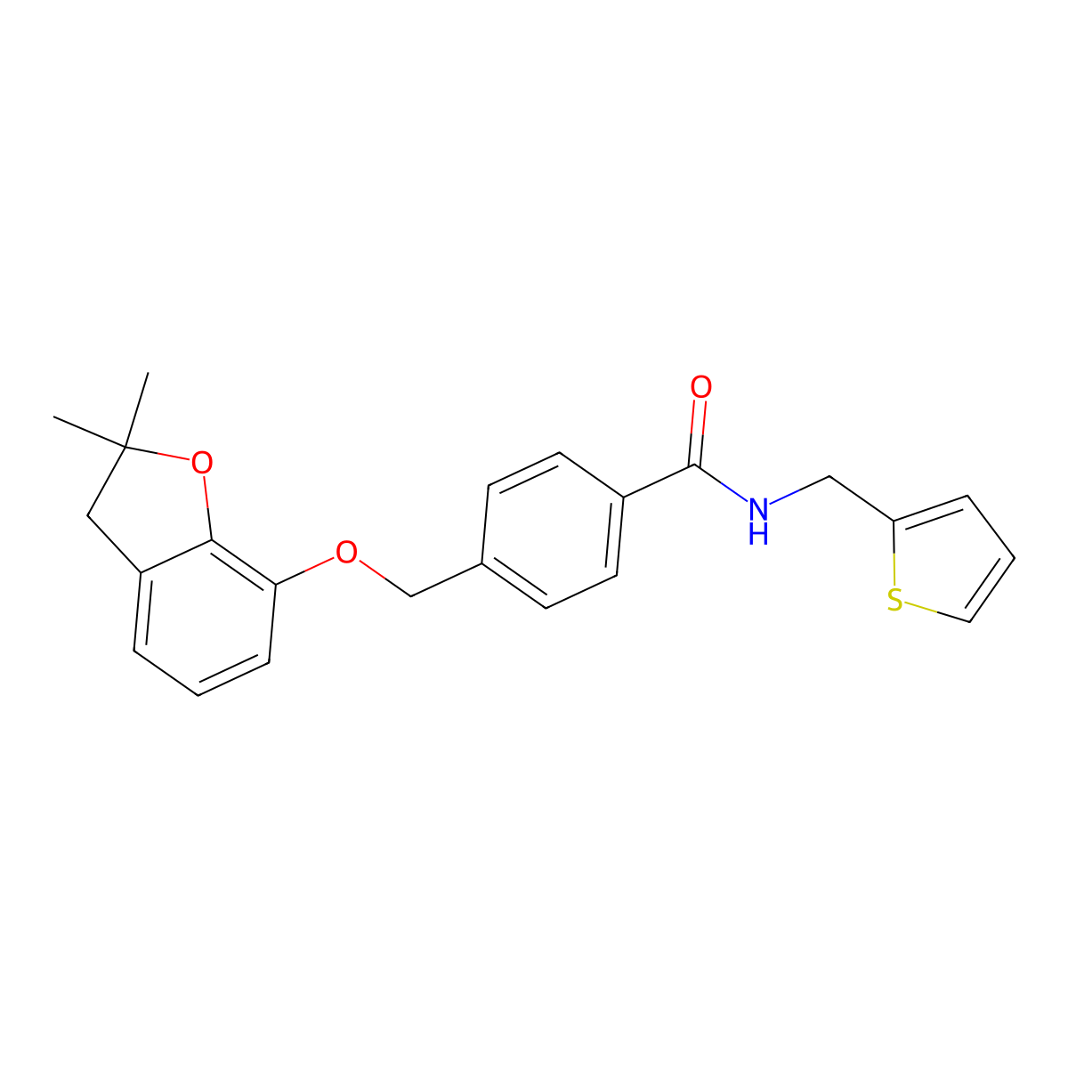 4-(((2,2-dimethyl-2,3-dihydrobenzofuran-7-yl)oxy)methyl)-N-(thiophen-2-ylmethyl)benzamide molecular structure, CAS 322678-98-8