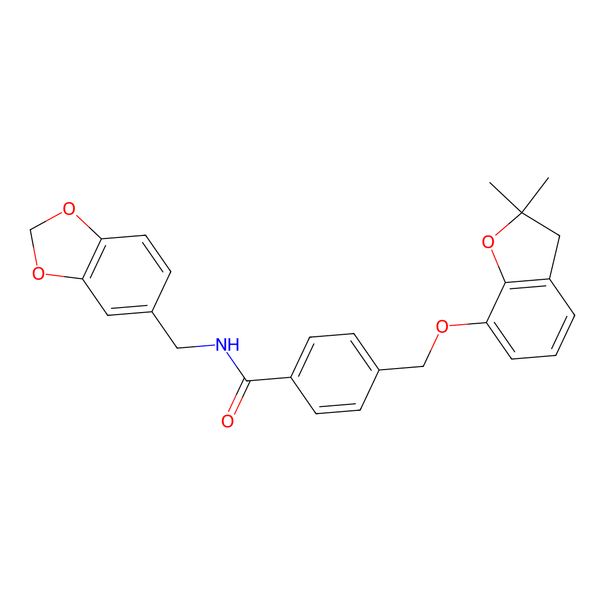 N-(benzo[d][1,3]dioxol-5-ylmethyl)-4-(((2,2-dimethyl-2,3-dihydrobenzofuran-7-yl)oxy)methyl)benzamide molecular structure, CAS 322681-08-3