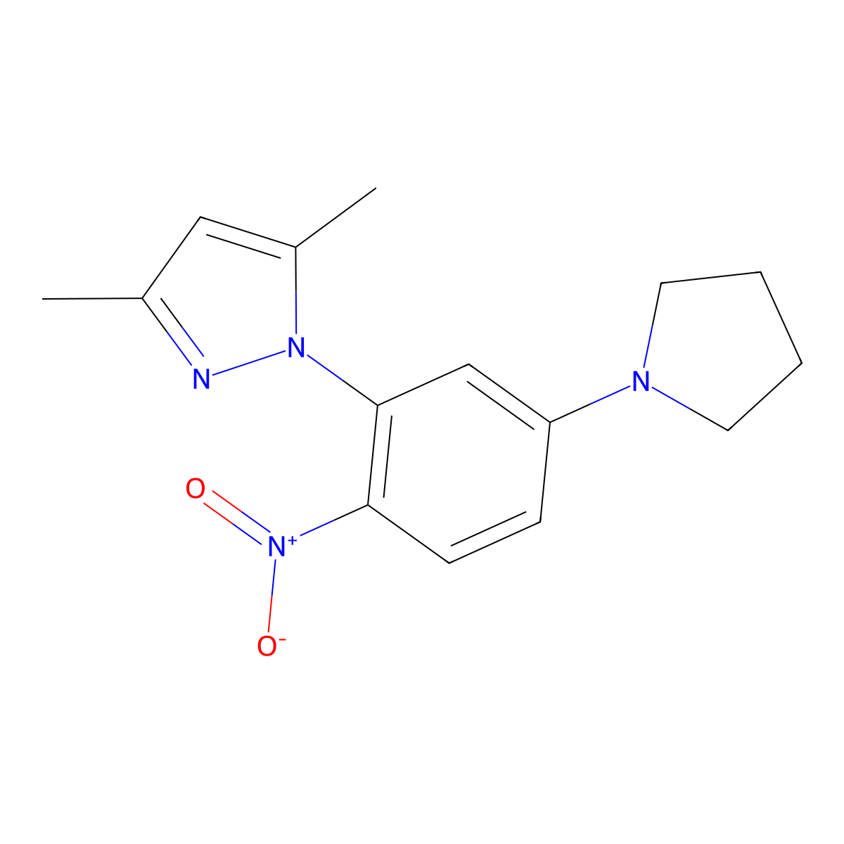 3,5-Dimethyl-1-(2-nitro-5-pyrrolidin-1-ylphenyl)pyrazole molecular structure, CAS 322688-66-4