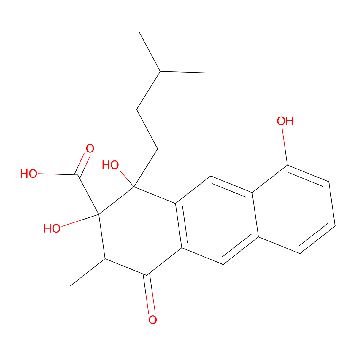 rel-(1R,2R,3R)-1,2,3,4-Tetrahydro-1,2,8-trihydroxy-3-methyl-1-(3-methylbutyl)-4-oxo-2-anthracenecarboxylic acid molecular structure, CAS 322728-38-1