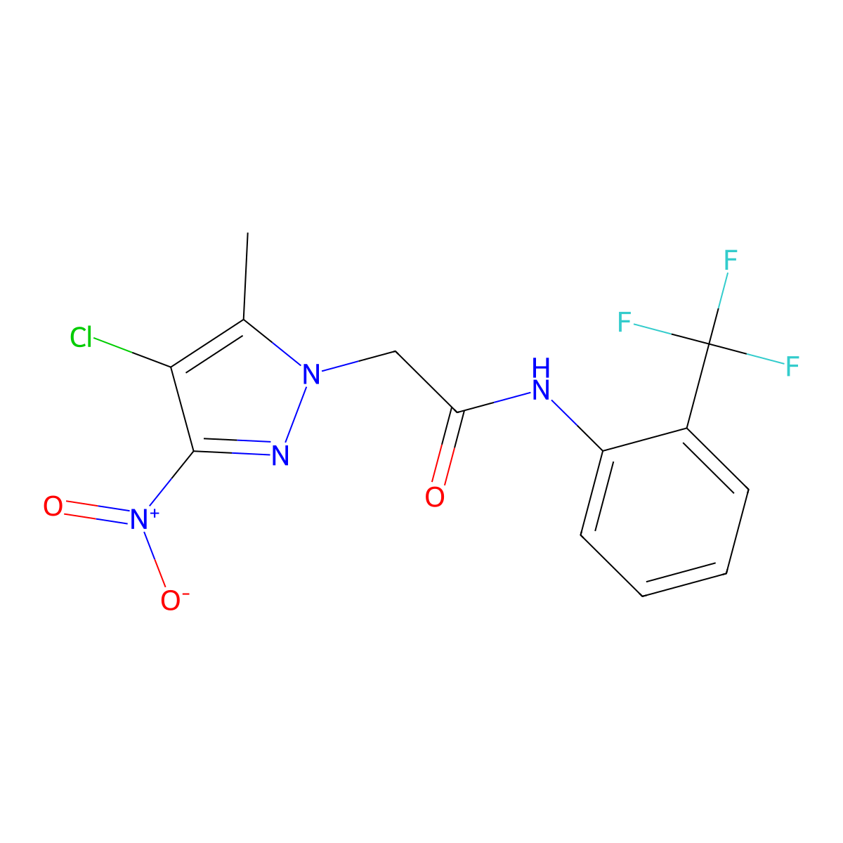 2-(4-chloro-5-methyl-3-nitropyrazol-1-yl)-N-[2-(trifluoromethyl)phenyl]acetamide molecular structure, CAS 322729-76-0