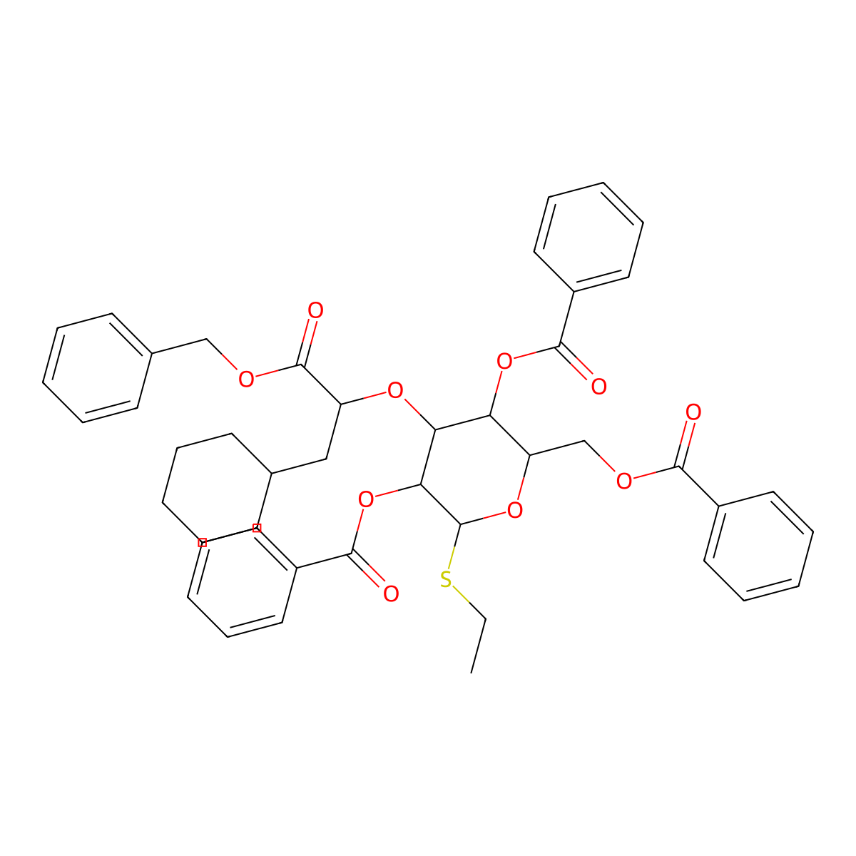 beta-D-Galactopyranoside, ethyl 3-O-[(1S)-1-(cyclohexylmethyl)-2-oxo-2-(phenylmethoxy)ethyl]-1-thio-, 2,4,6-tribenzoate molecular structure, CAS 322761-81-9