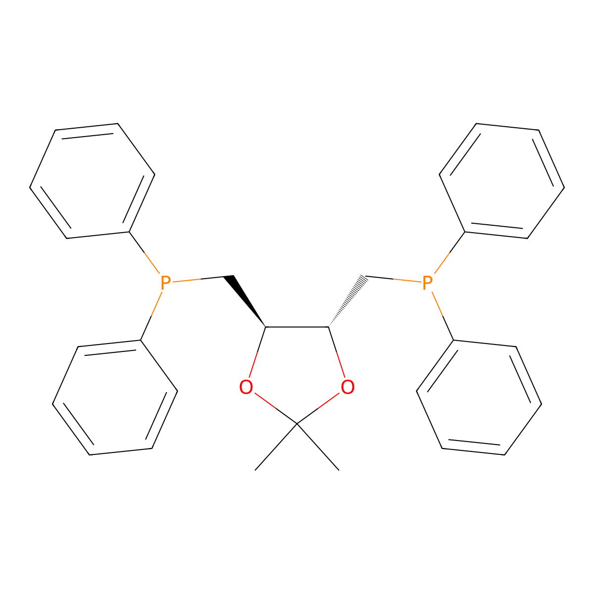 (((4R,5R)-2,2-Dimethyl-1,3-dioxolane-4,5-diyl)bis(methylene))bis(diphenylphosphine) , (R,R)-DIOP molecular structure, CAS 32305-98-9