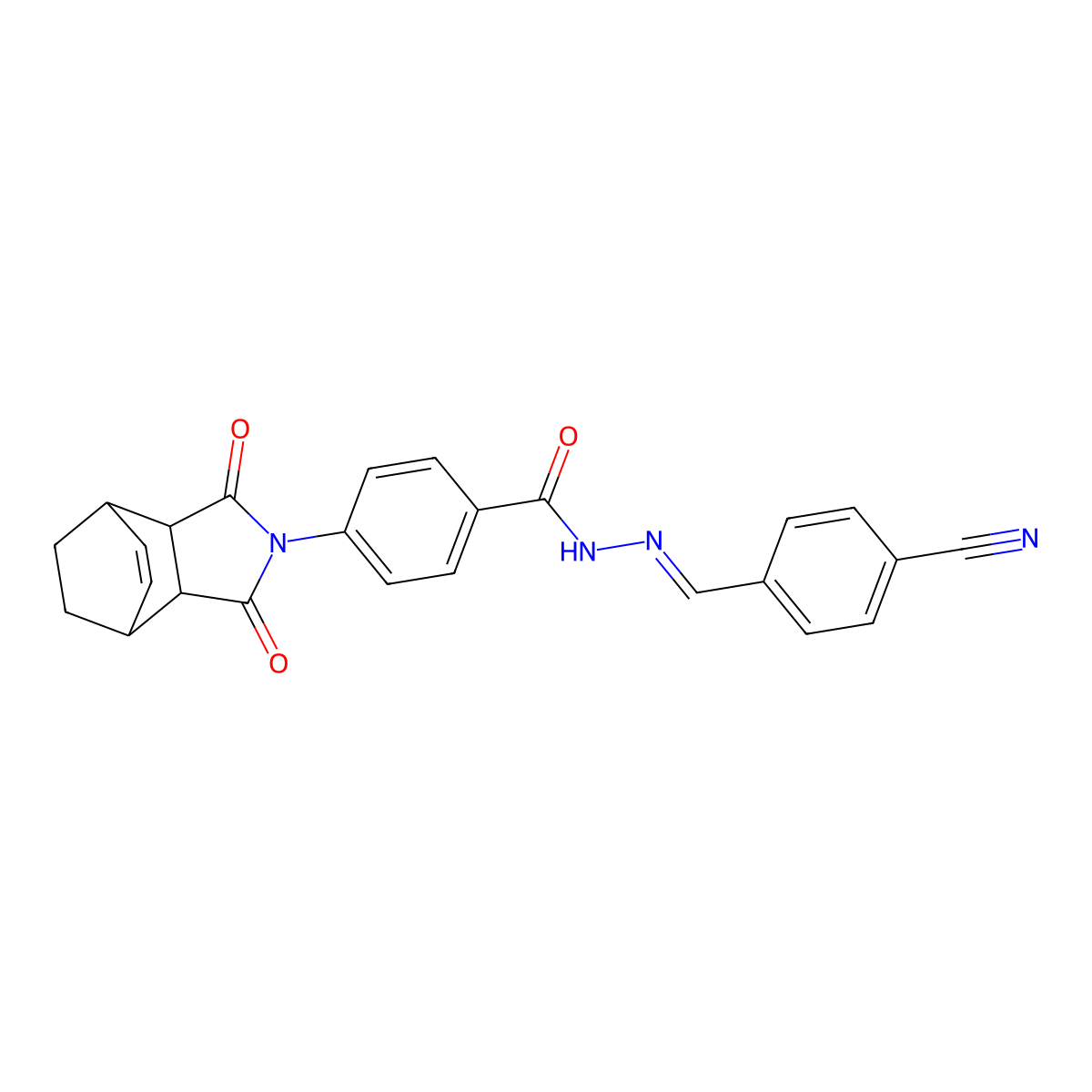 4-(1,3,3a,4,7,7a-Hexahydro-1,3-dioxo-4,7-ethano-2H-isoindol-2-yl)benzoic acid 2-[(4-cyanophenyl)methylene]hydrazide molecular structure, CAS 323177-50-0