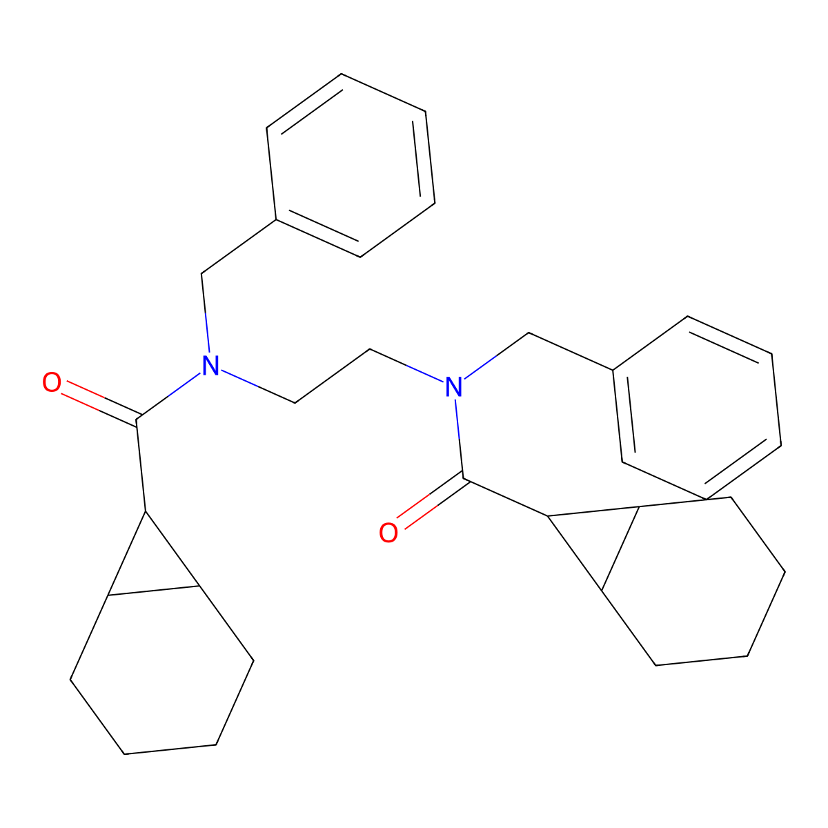 N-benzyl-N-[2-[benzyl(bicyclo[4.1.0]heptane-7-carbonyl)amino]ethyl]bicyclo[4.1.0]heptane-7-carboxamide molecular structure, CAS 323187-21-9