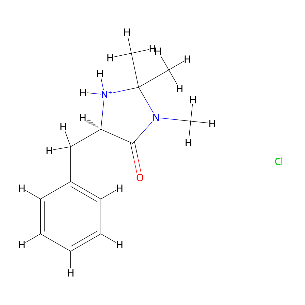 (5R)-5-benzyl-2,2,3-trimethylimidazolidin-1-ium-4-one chloride molecular structure, CAS 323196-43-6