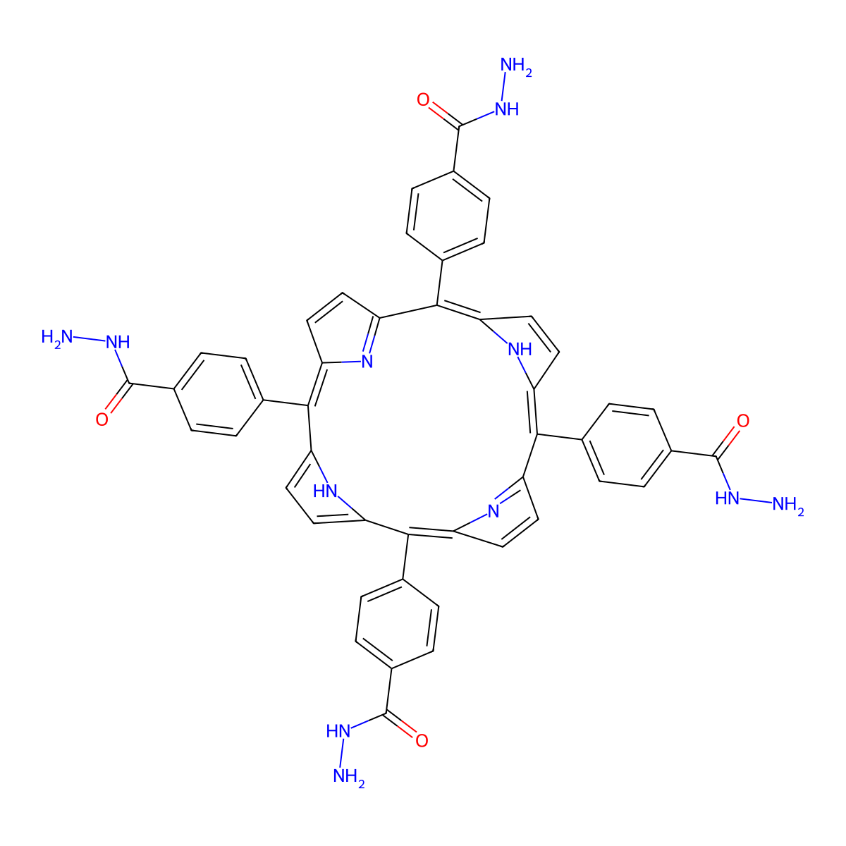 4,4',4'',4'''-(Porphyrin-5,10,15,20-tetrayl)tetra(benzohydrazide) molecular structure, CAS 323208-61-3