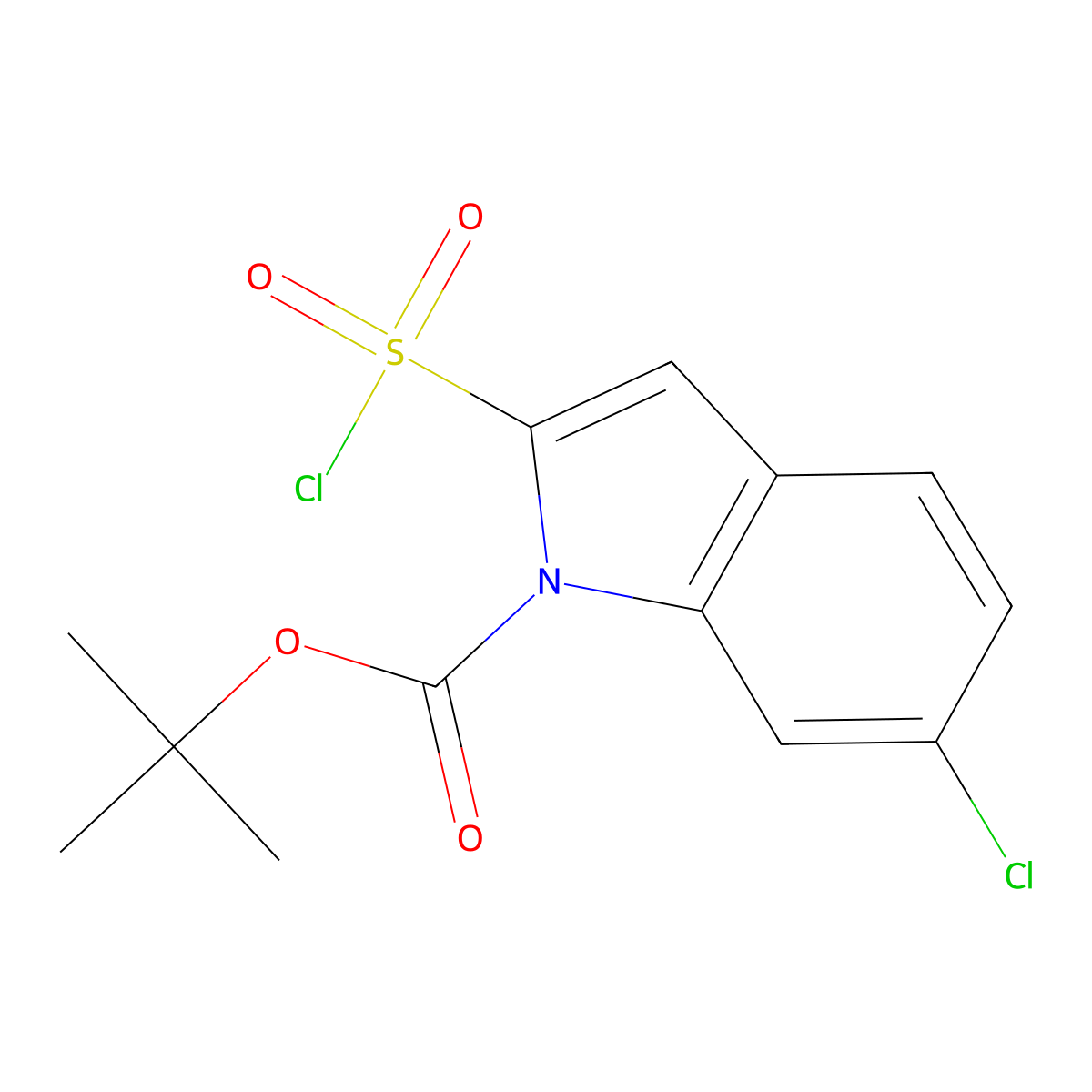 1,1-dimethylethyl 6-chloro-2-(chlorosulfonyl)-1H-indole-1-carboxylate molecular structure, CAS 323580-66-1
