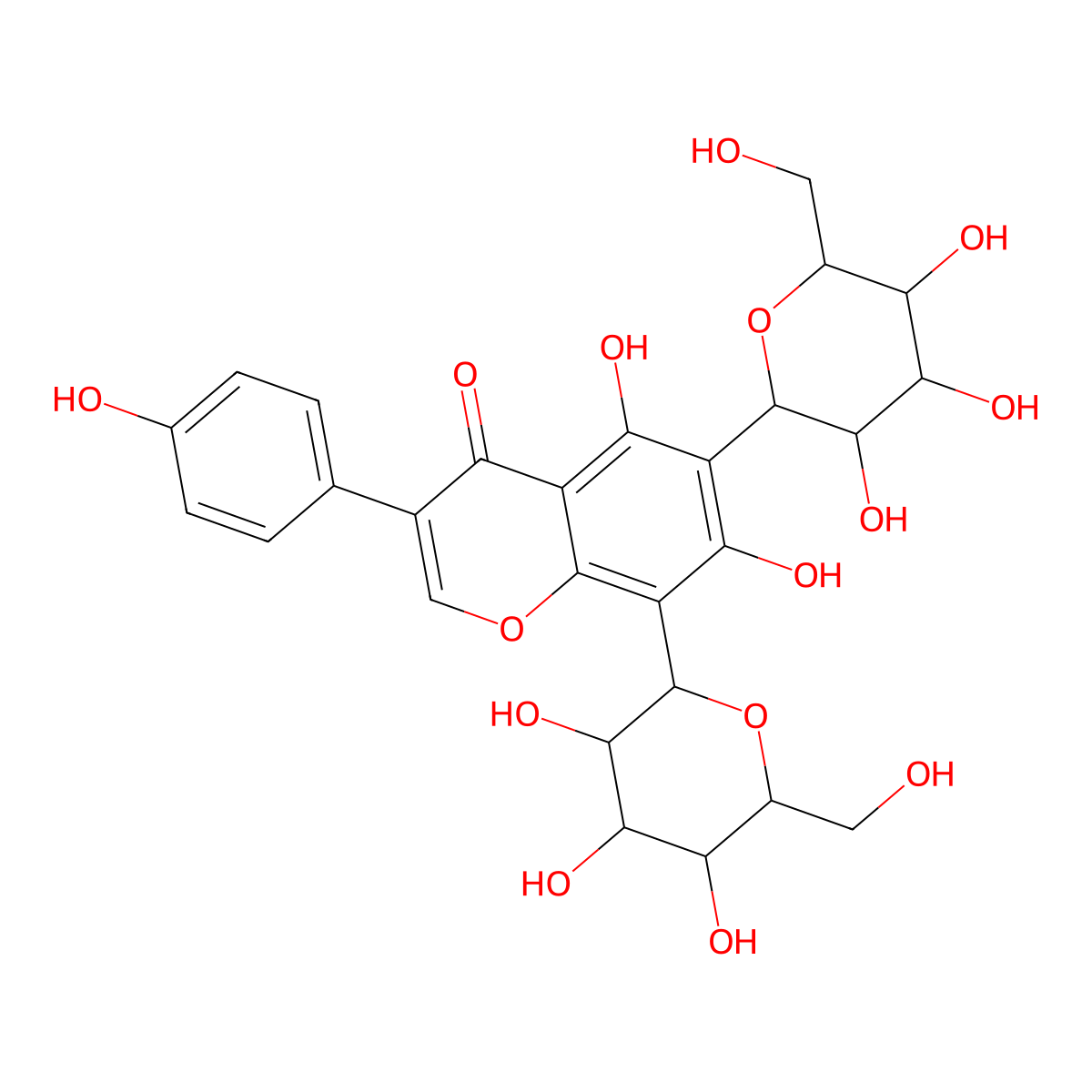 6,8-Di-beta-D-glucopyranosyl-5,7-dihydroxy-3-(4-hydroxyphenyl)-4H-1-benzopyran-4-one molecular structure, CAS 32361-88-9