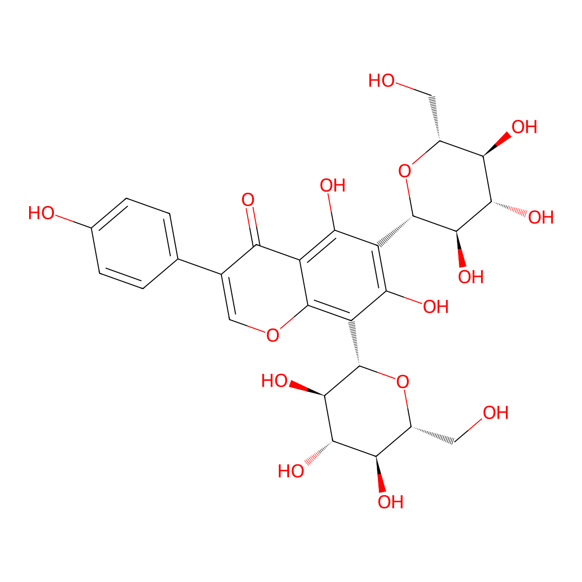 6,8-Di-beta-D-glucopyranosyl-5,7-dihydroxy-3-(4-hydroxyphenyl)-4H-1-benzopyran-4-one molecular structure, CAS 32361-88-9